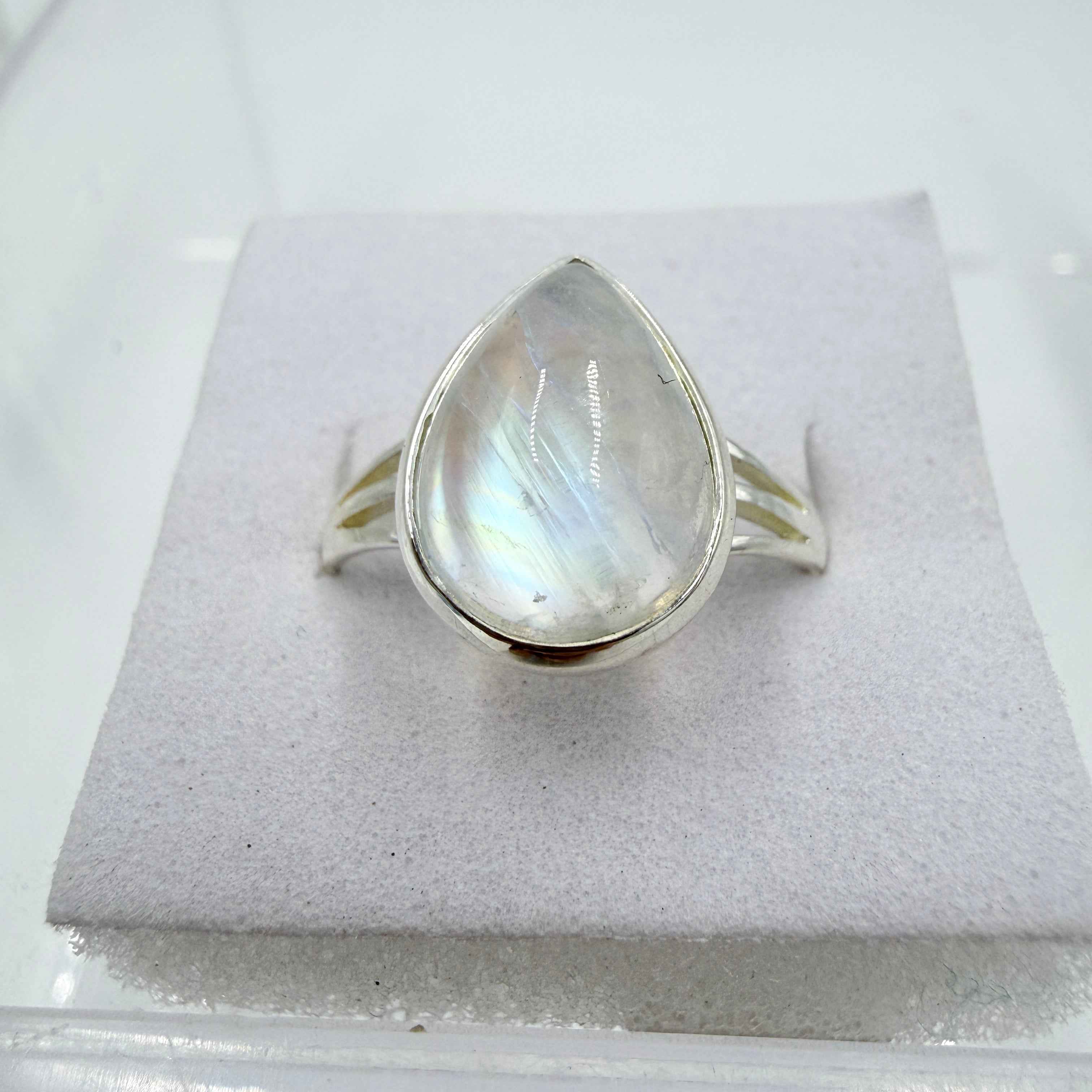 Sterling Silver Rainbow Moonstone Pear Bezel Ring – Size 10 – Intuition, Feminine Energy & New Beginnings | Rings | Wiccan Center
