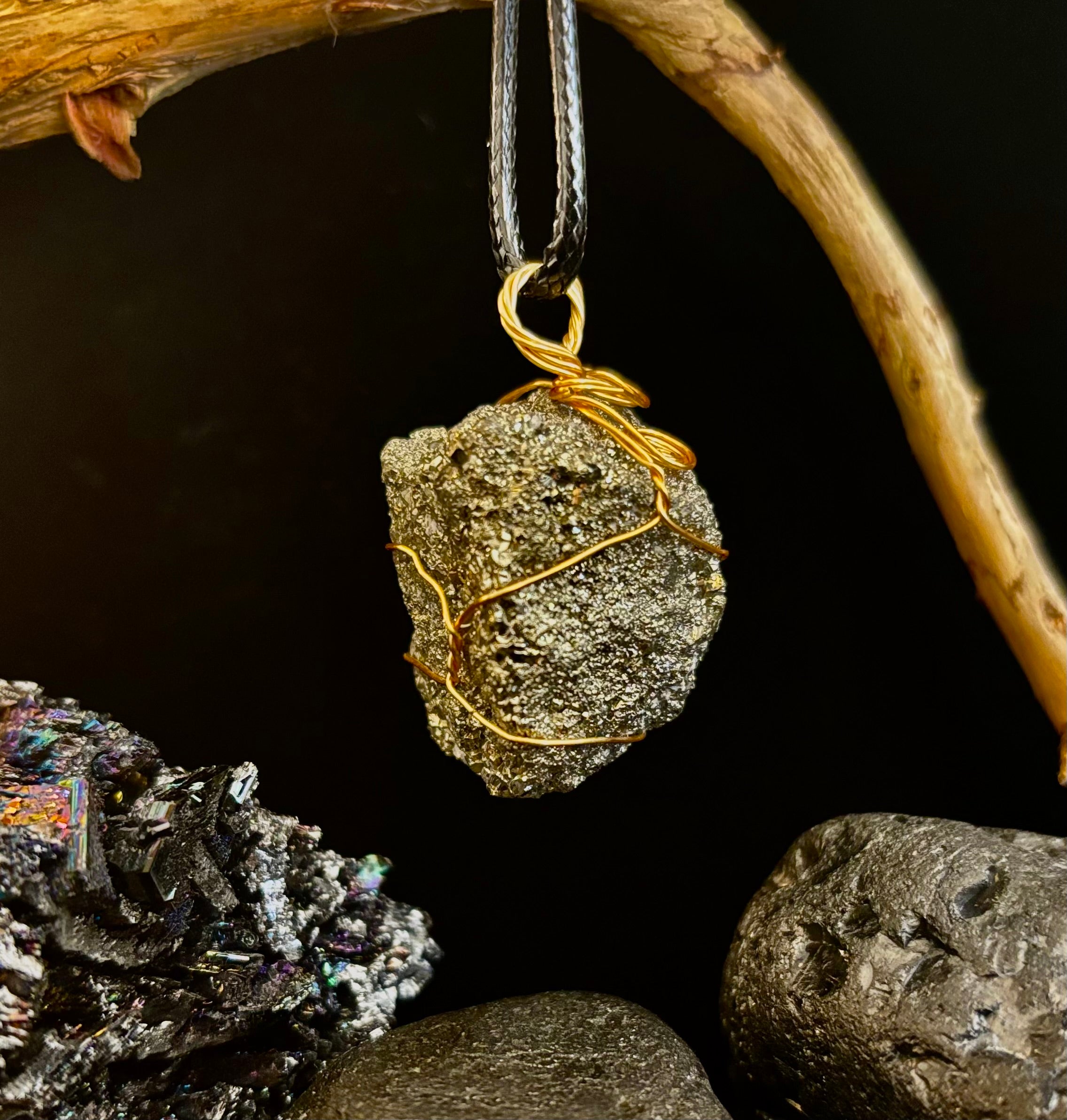 Handmade Pyrite Necklace – Genuine Crystal for Abundance & Strength | | Wiccan Center