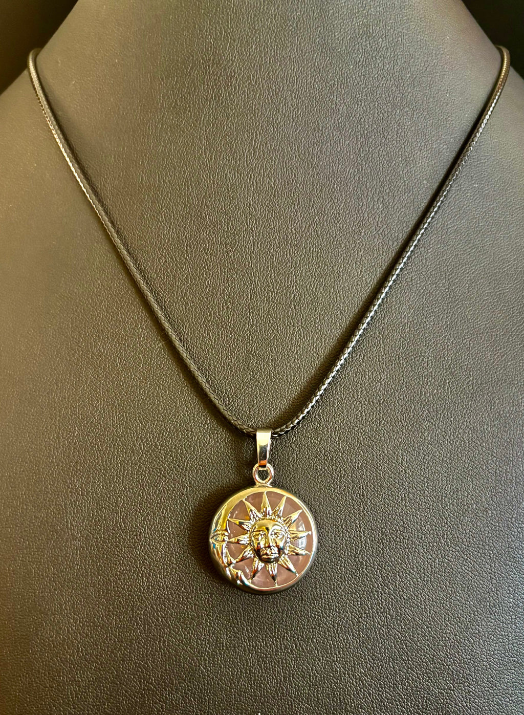 Sun & Moon Rose Quartz Pendant | Handcrafted Celestial Necklace for Love & Harmony | | Wiccan Center