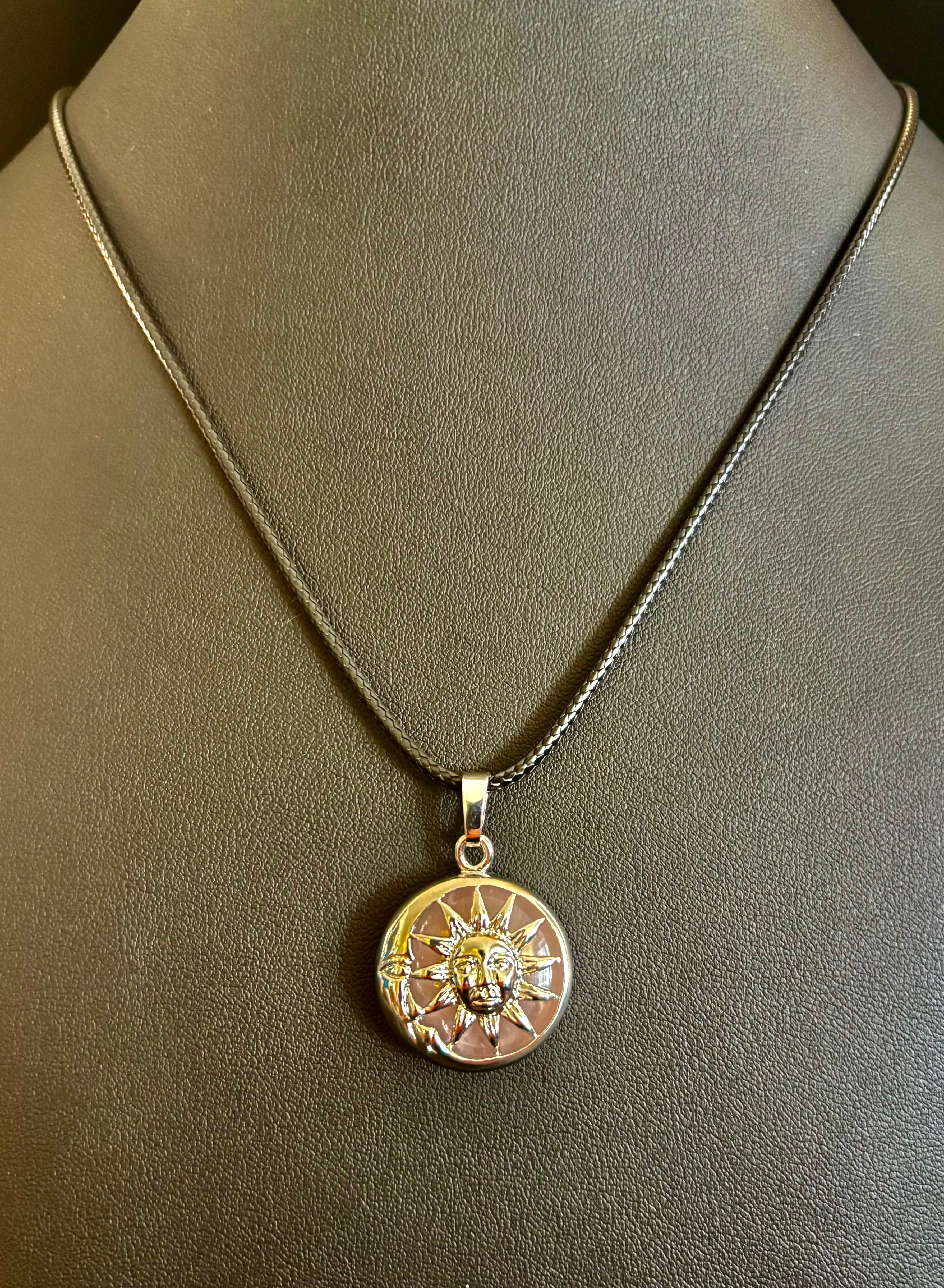 Sun & Moon Rose Quartz Pendant | Handcrafted Celestial Necklace for Love & Harmony | | Wiccan Center