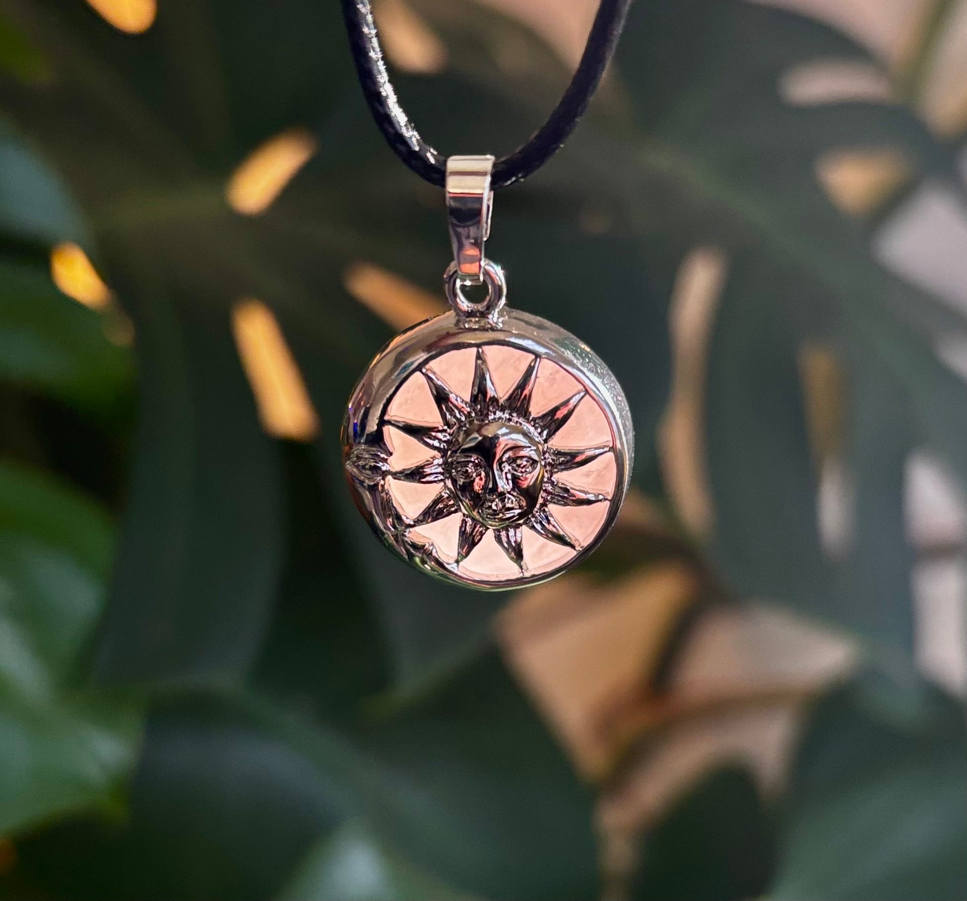 Sun & Moon Rose Quartz Pendant | Handcrafted Celestial Necklace for Love & Harmony | | Wiccan Center