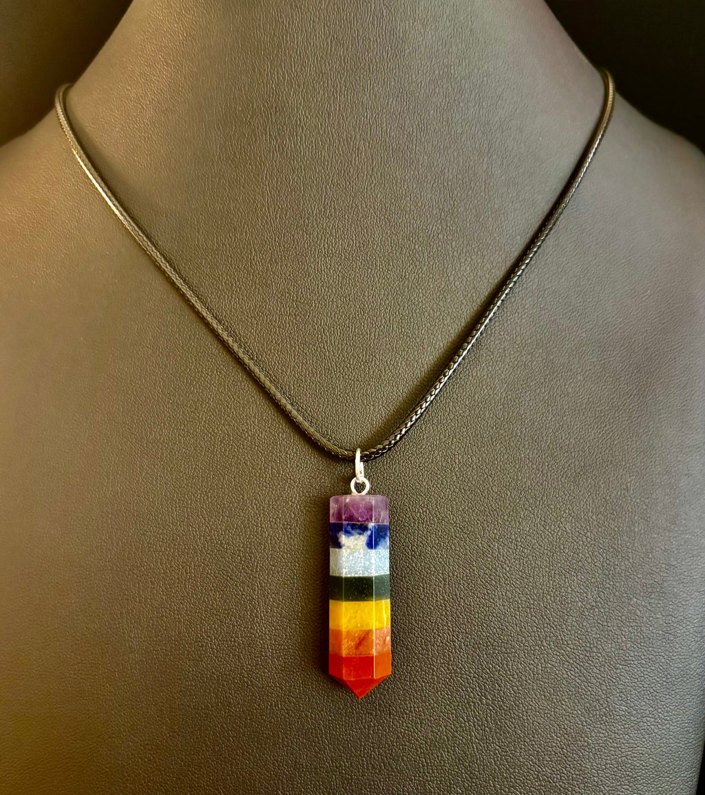 Chakra Crystal Necklace – 7-Layer Healing Pendant on Chain & Cord (1" Stone) | | Wiccan Center