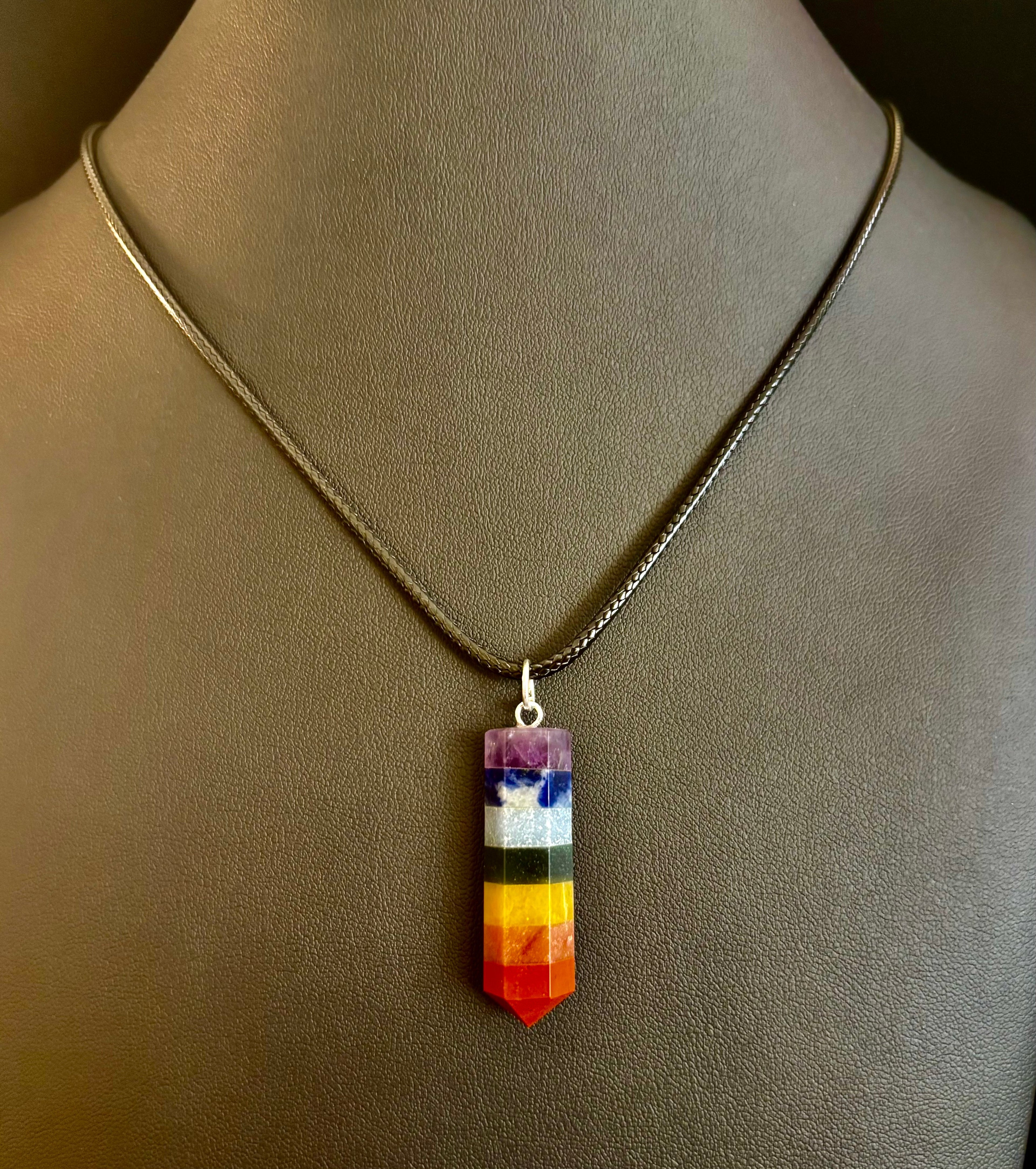 Chakra Crystal Necklace – 7-Layer Healing Pendant on Chain & Cord (1" Stone) | | Wiccan Center