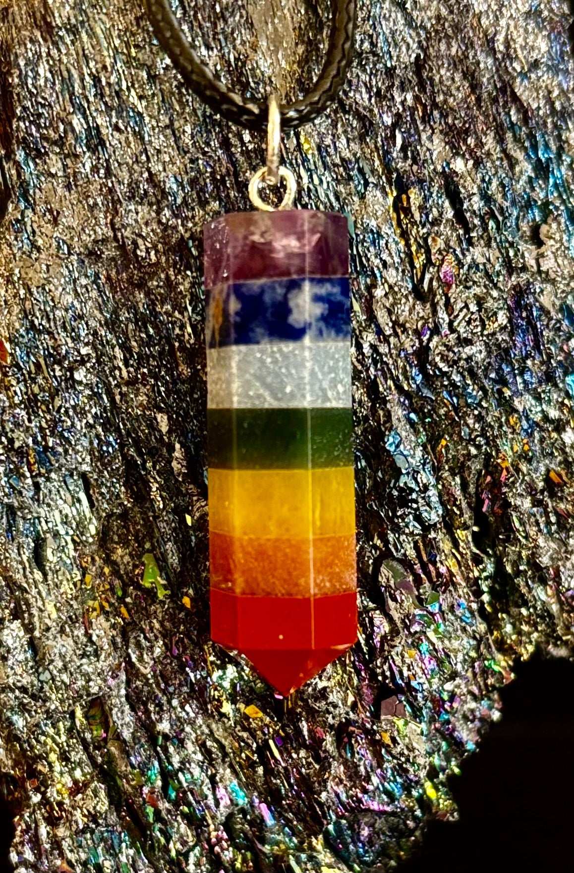 Chakra Crystal Necklace – 7-Layer Healing Pendant on Chain & Cord (1" Stone) | | Wiccan Center
