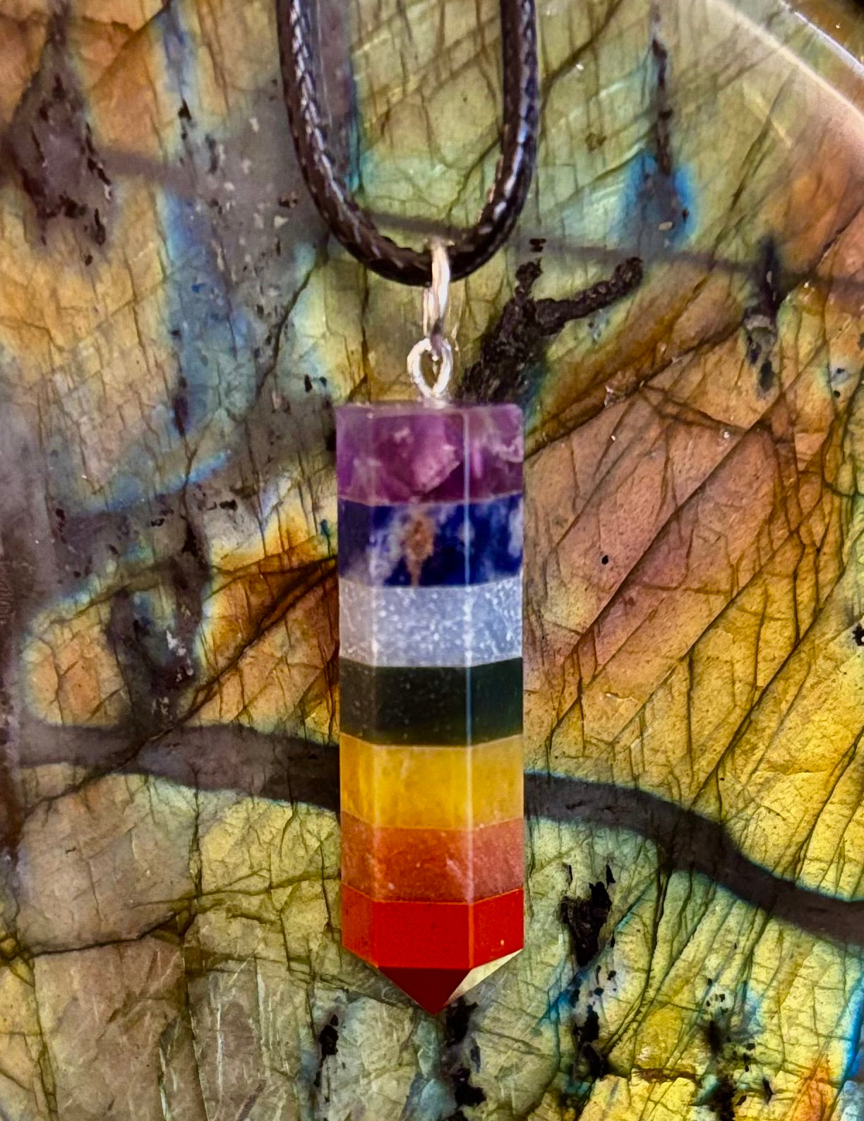 Chakra Crystal Necklace – 7-Layer Healing Pendant on Chain & Cord (1" Stone) | | Wiccan Center