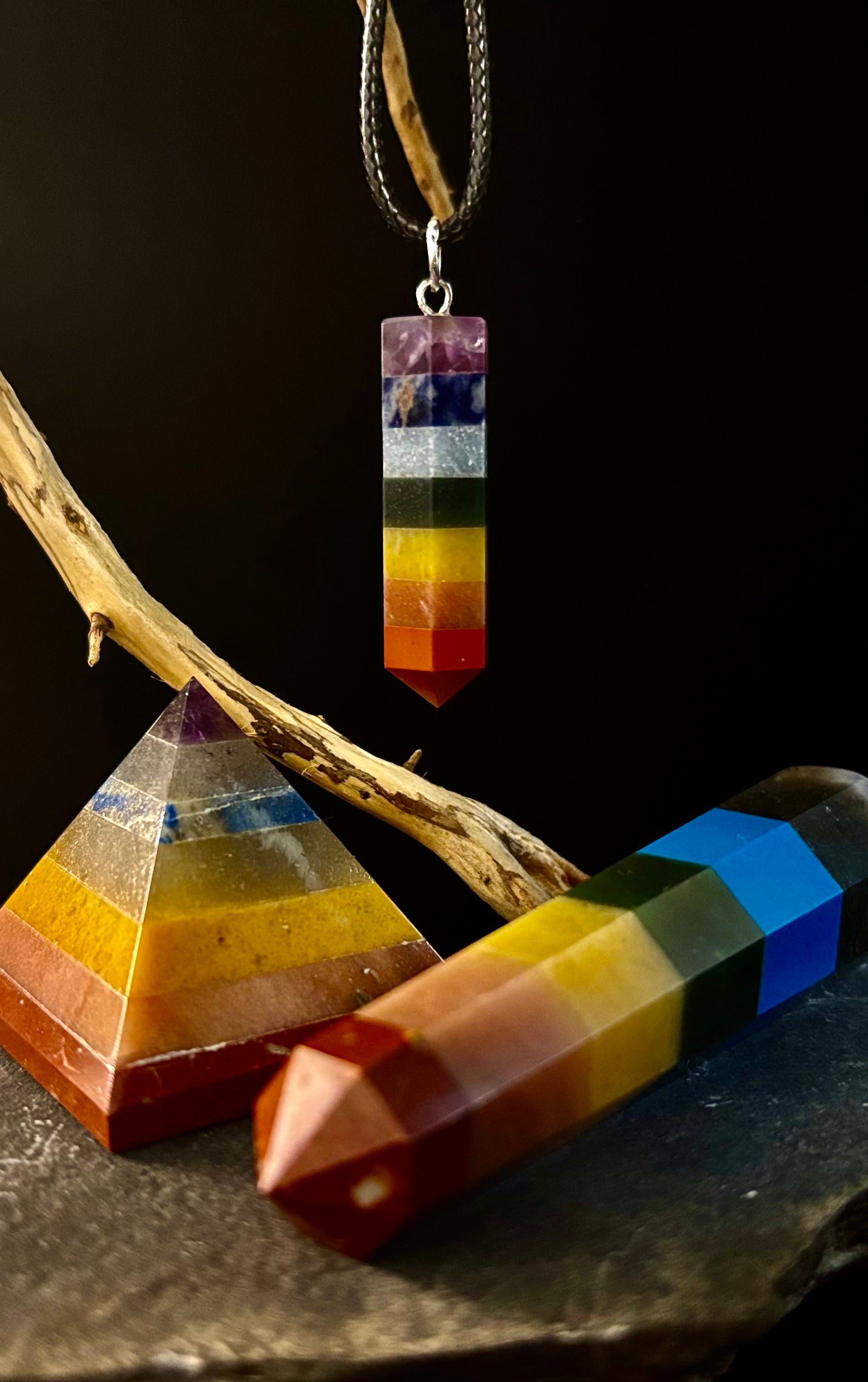 Chakra Crystal Necklace – 7-Layer Healing Pendant on Chain & Cord (1" Stone) | | Wiccan Center