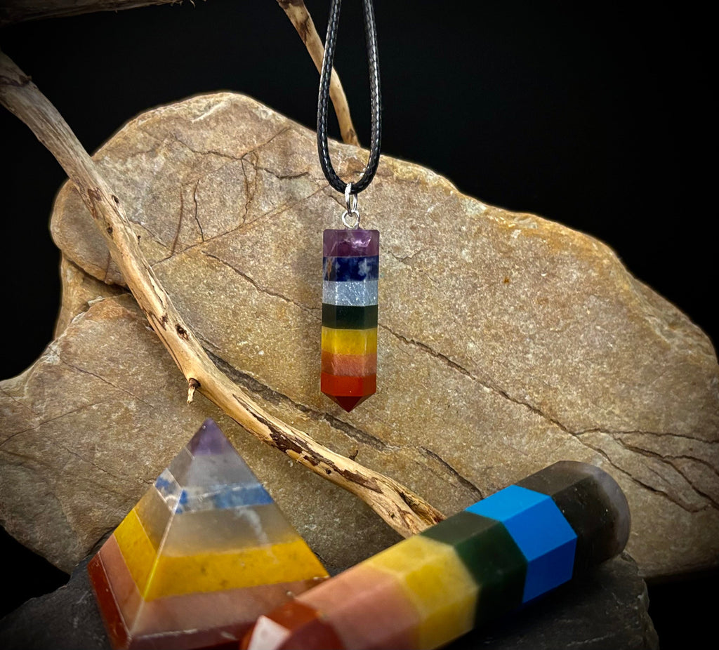 Chakra Crystal Necklace – 7-Layer Healing Pendant on Chain & Cord (1" Stone) | | Wiccan Center