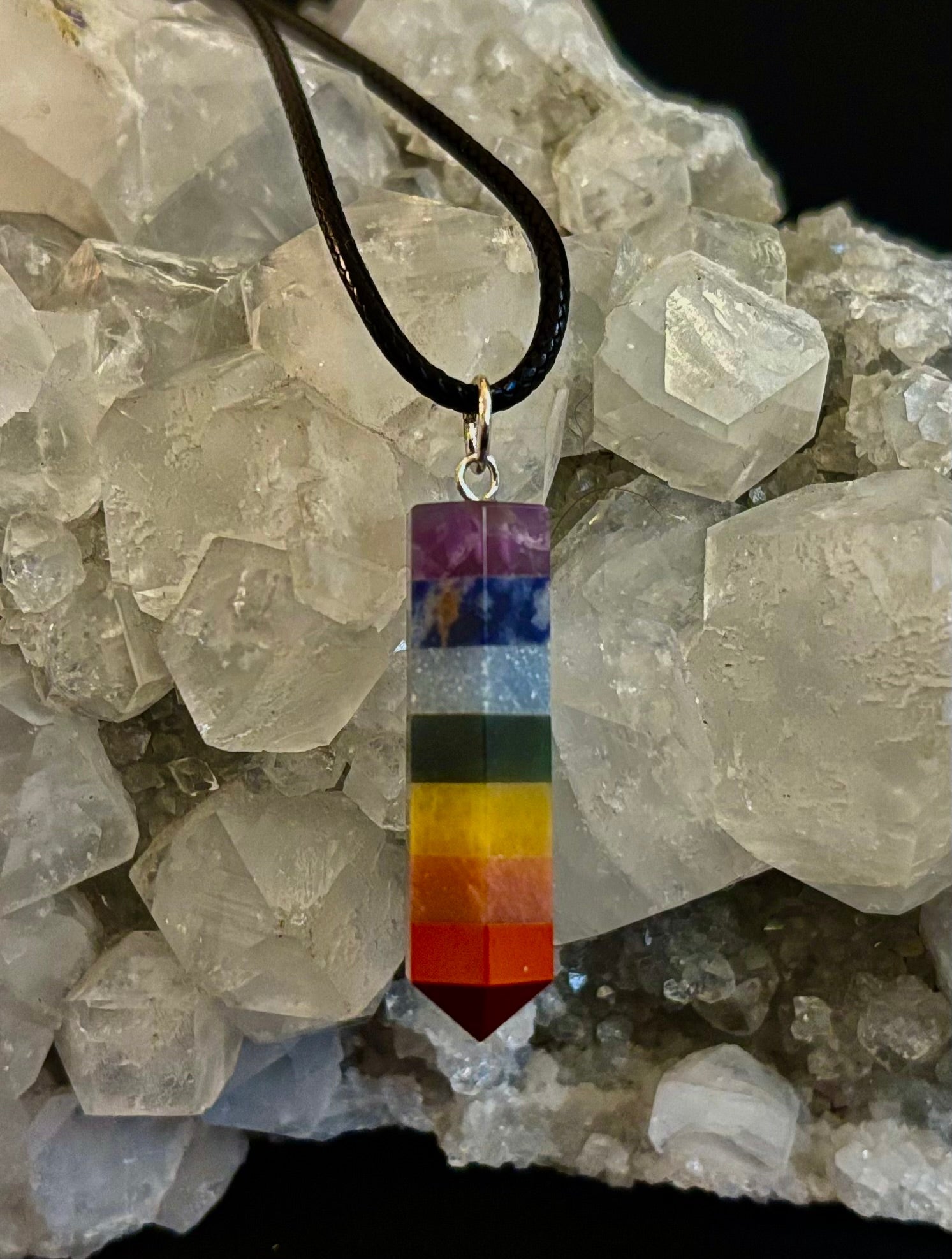 Chakra Crystal Necklace – 7-Layer Healing Pendant on Chain & Cord (1" Stone) | | Wiccan Center
