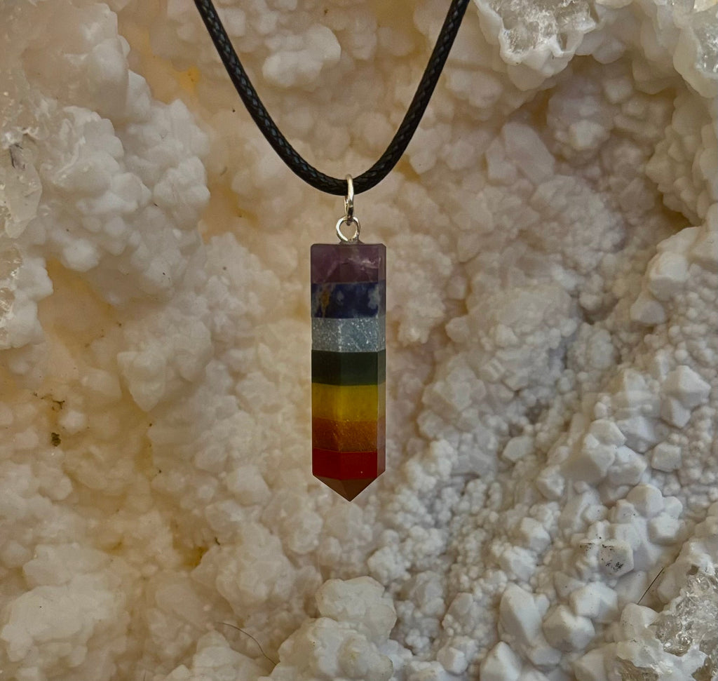 Chakra Crystal Necklace – 7-Layer Healing Pendant on Chain & Cord (1" Stone) | | Wiccan Center