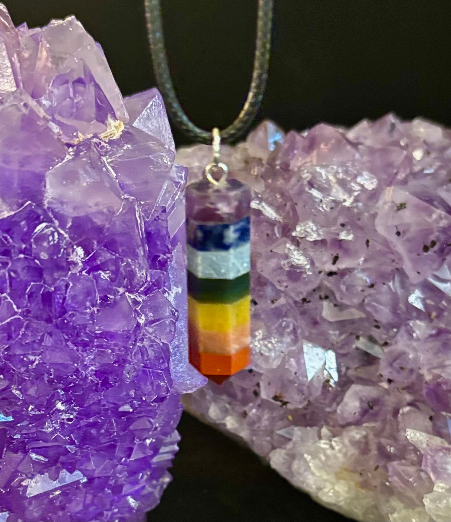Chakra Crystal Necklace – 7-Layer Healing Pendant on Chain & Cord (1" Stone) | | Wiccan Center