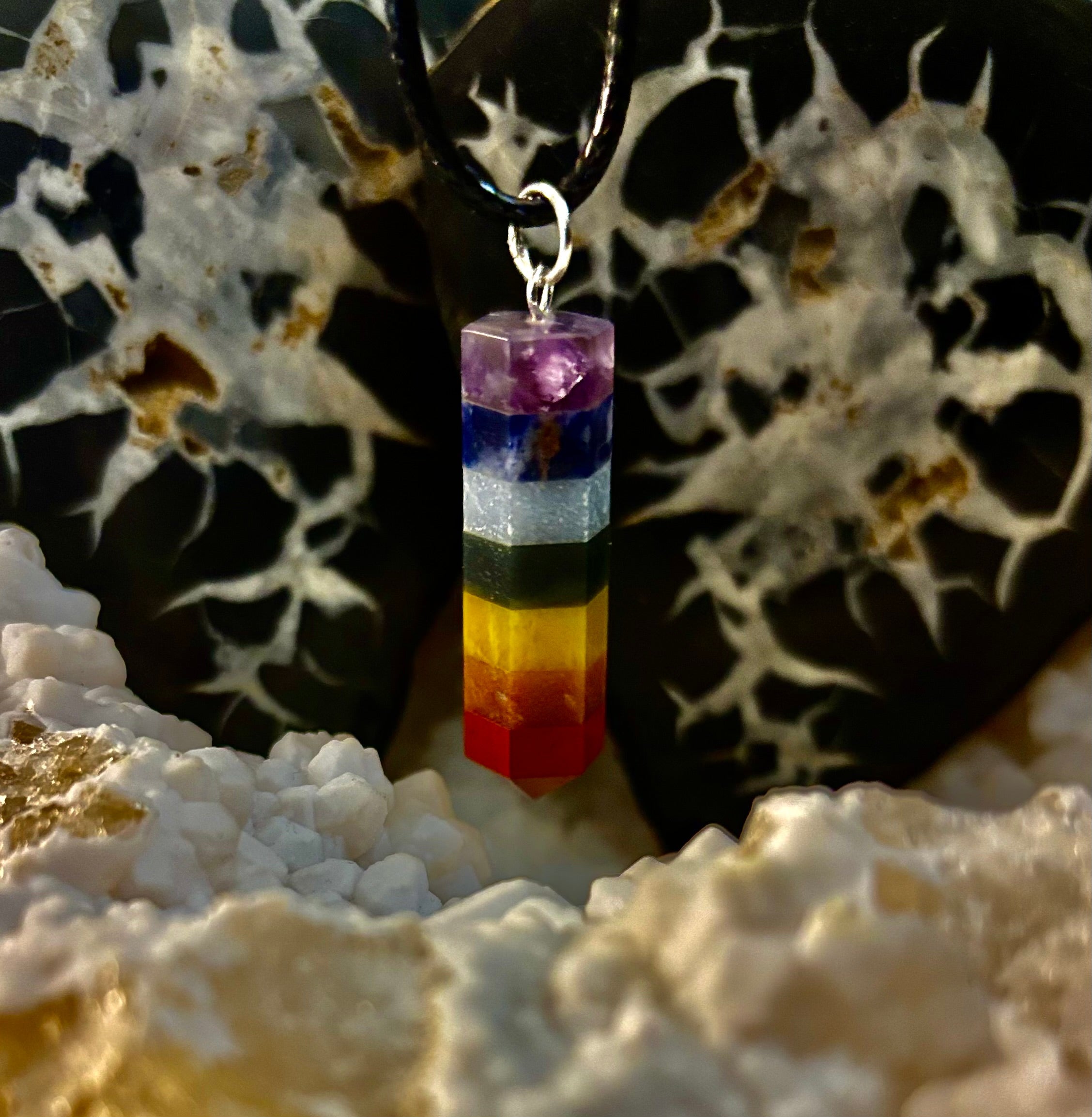 Chakra Crystal Necklace – 7-Layer Healing Pendant on Chain & Cord (1" Stone) | | Wiccan Center