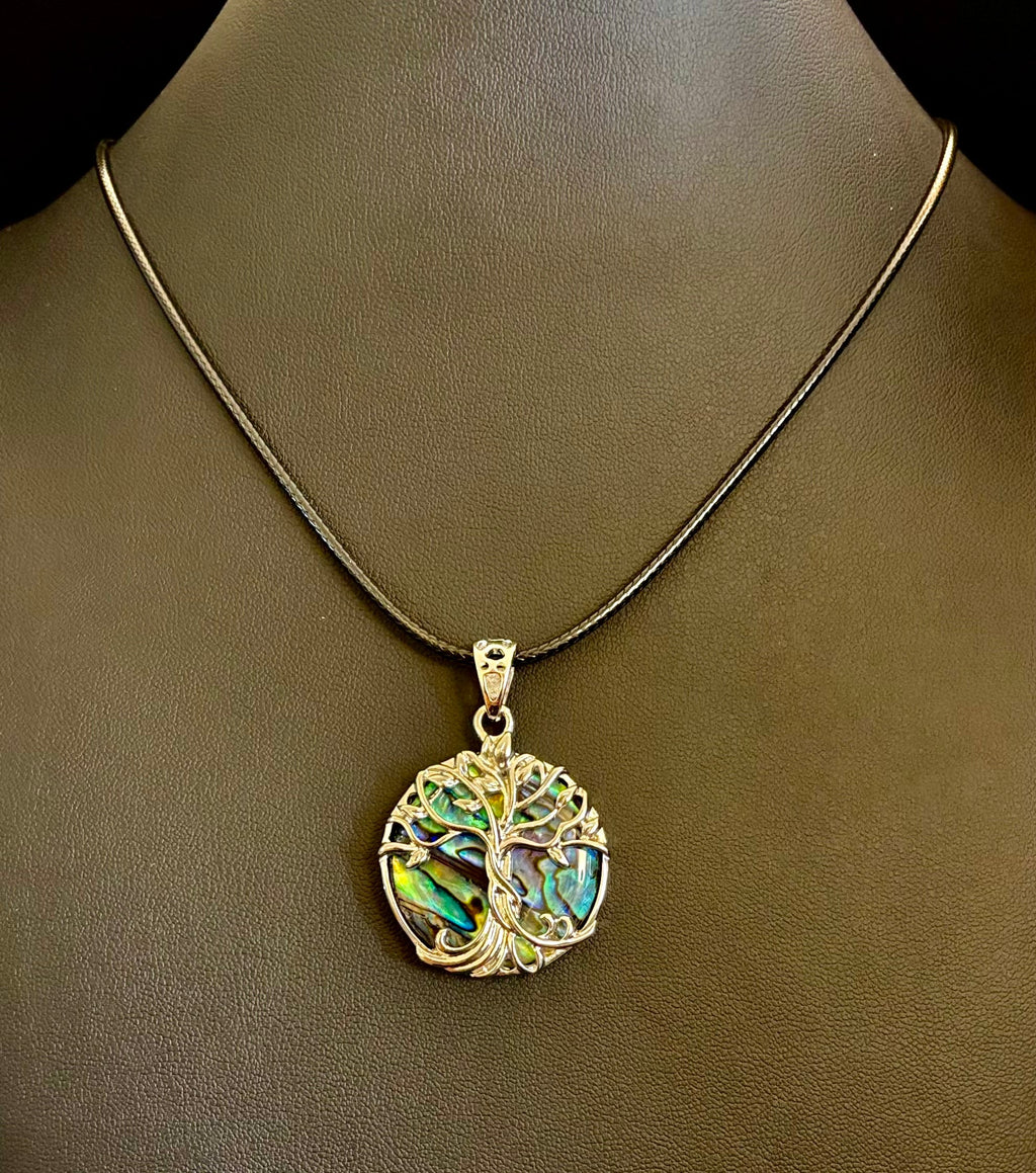 Tree of Life Abalone Pendant Necklace | 23” Rope Chain | Symbol of Growth, Strength & Harmony | | Wiccan Center