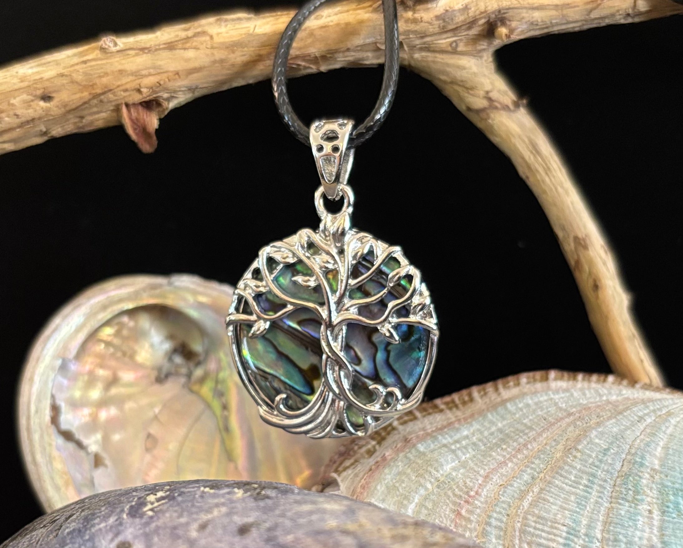 Tree of Life Abalone Pendant Necklace | 23” Rope Chain | Symbol of Growth, Strength & Harmony | | Wiccan Center