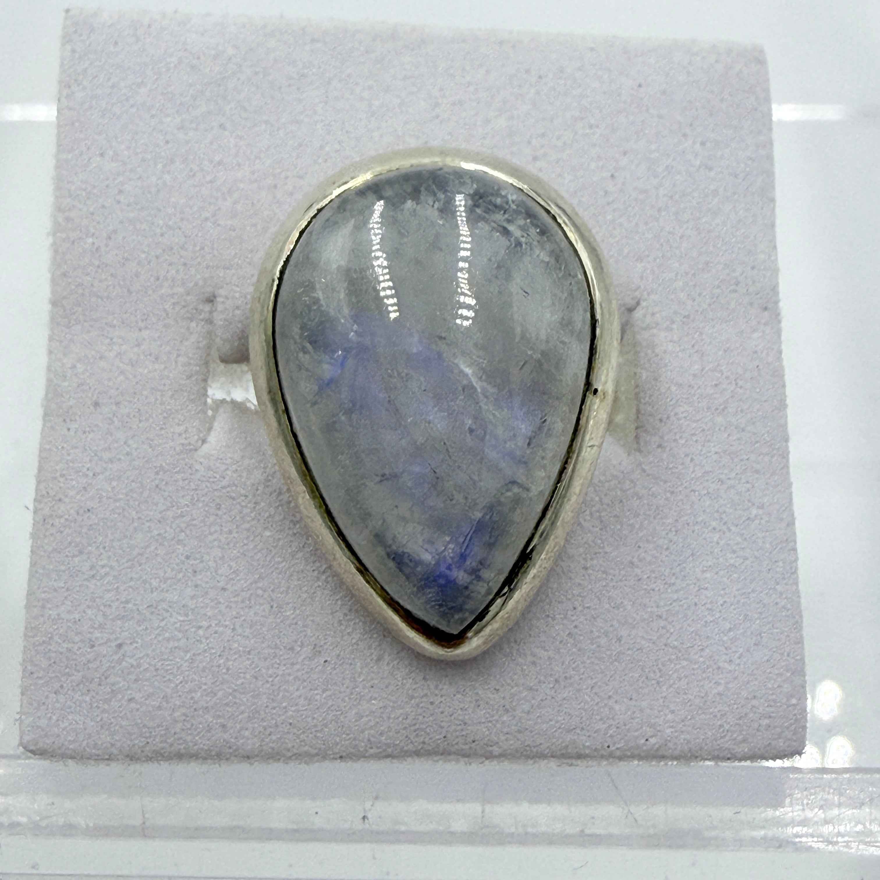 Sterling Silver Rainbow Moonstone Pear Ring – Size 6 – Intuition, Emotional Balance & New Beginnings | Rings | Wiccan Center