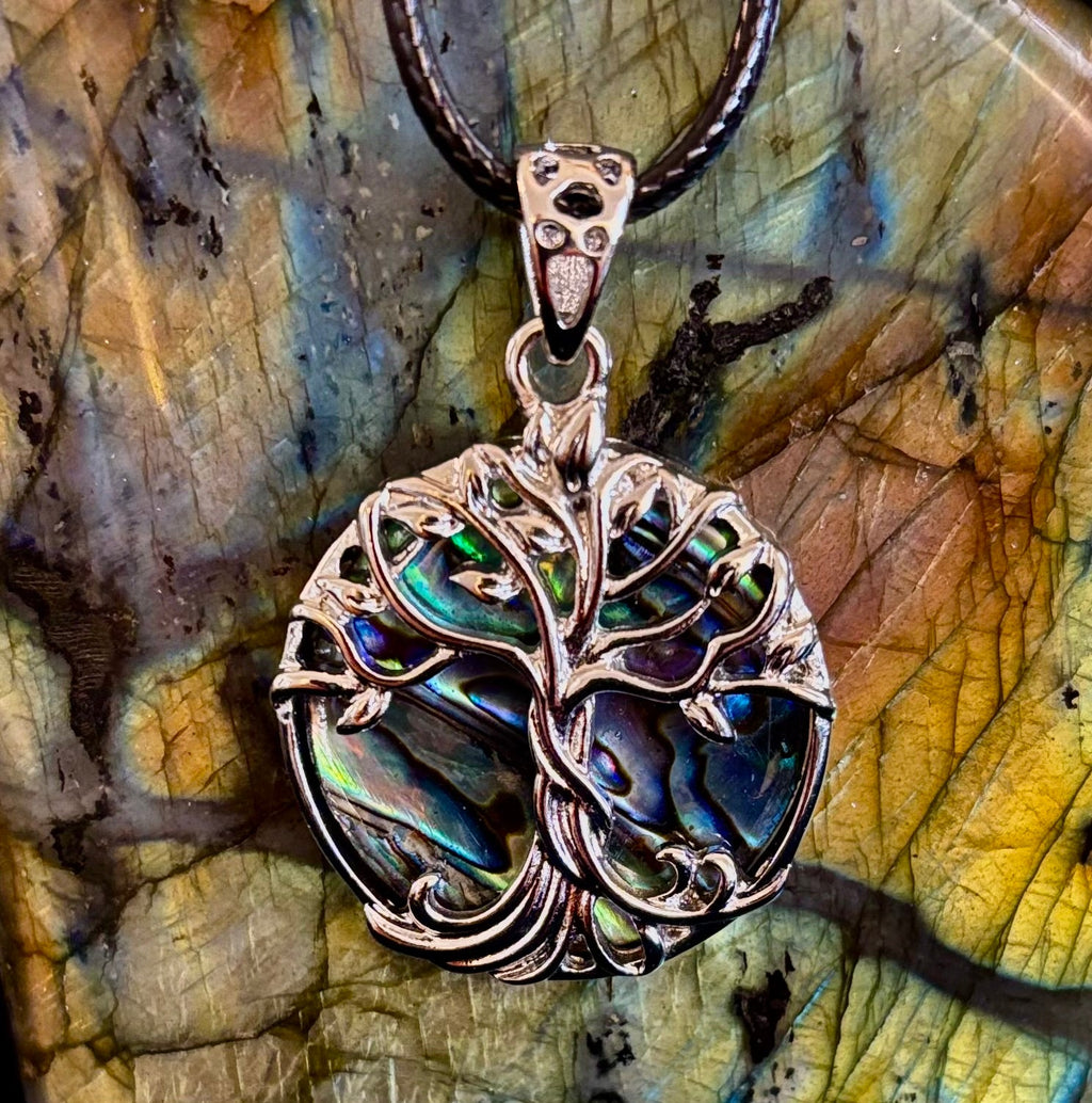 Tree of Life Abalone Pendant Necklace | 23” Rope Chain | Symbol of Growth, Strength & Harmony | | Wiccan Center