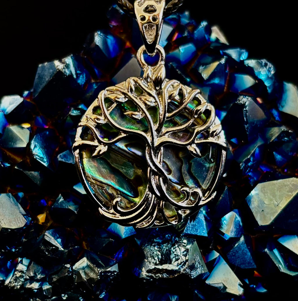 Tree of Life Abalone Pendant Necklace | 23” Rope Chain | Symbol of Growth, Strength & Harmony | | Wiccan Center