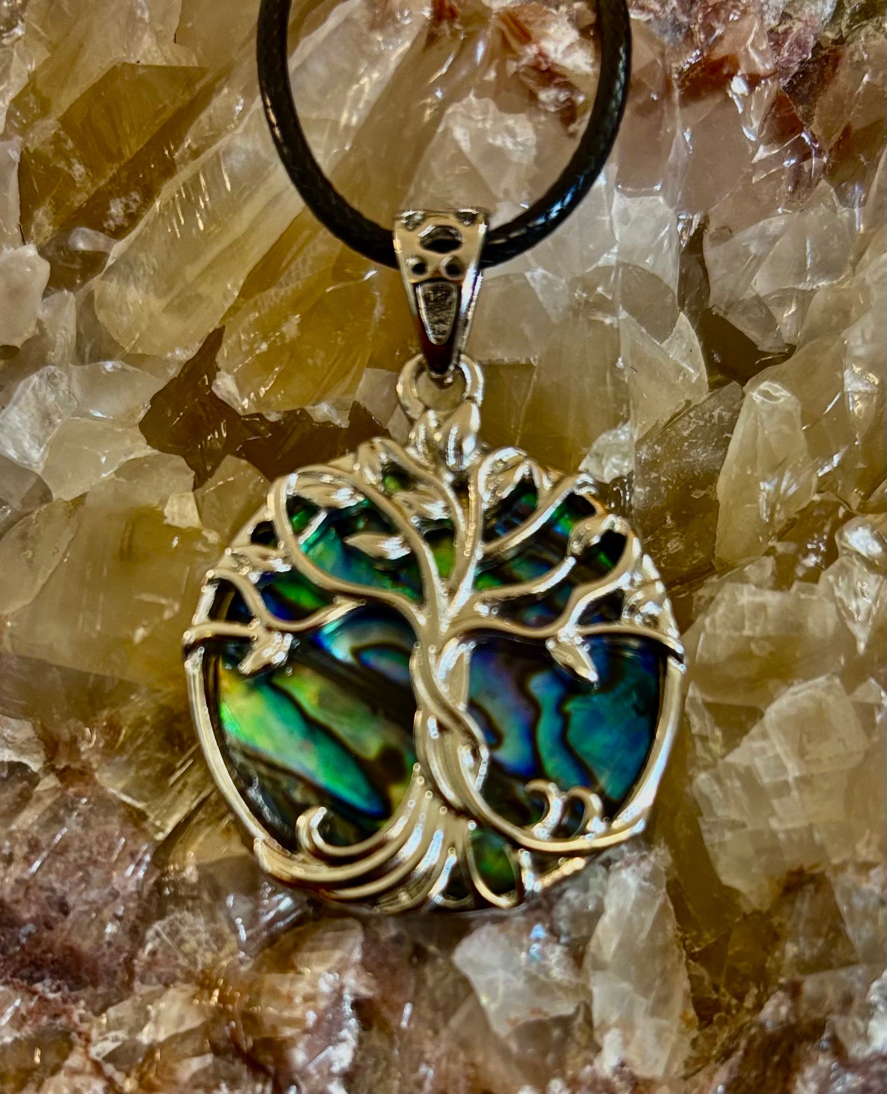 Tree of Life Abalone Pendant Necklace | 23” Rope Chain | Symbol of Growth, Strength & Harmony | | Wiccan Center