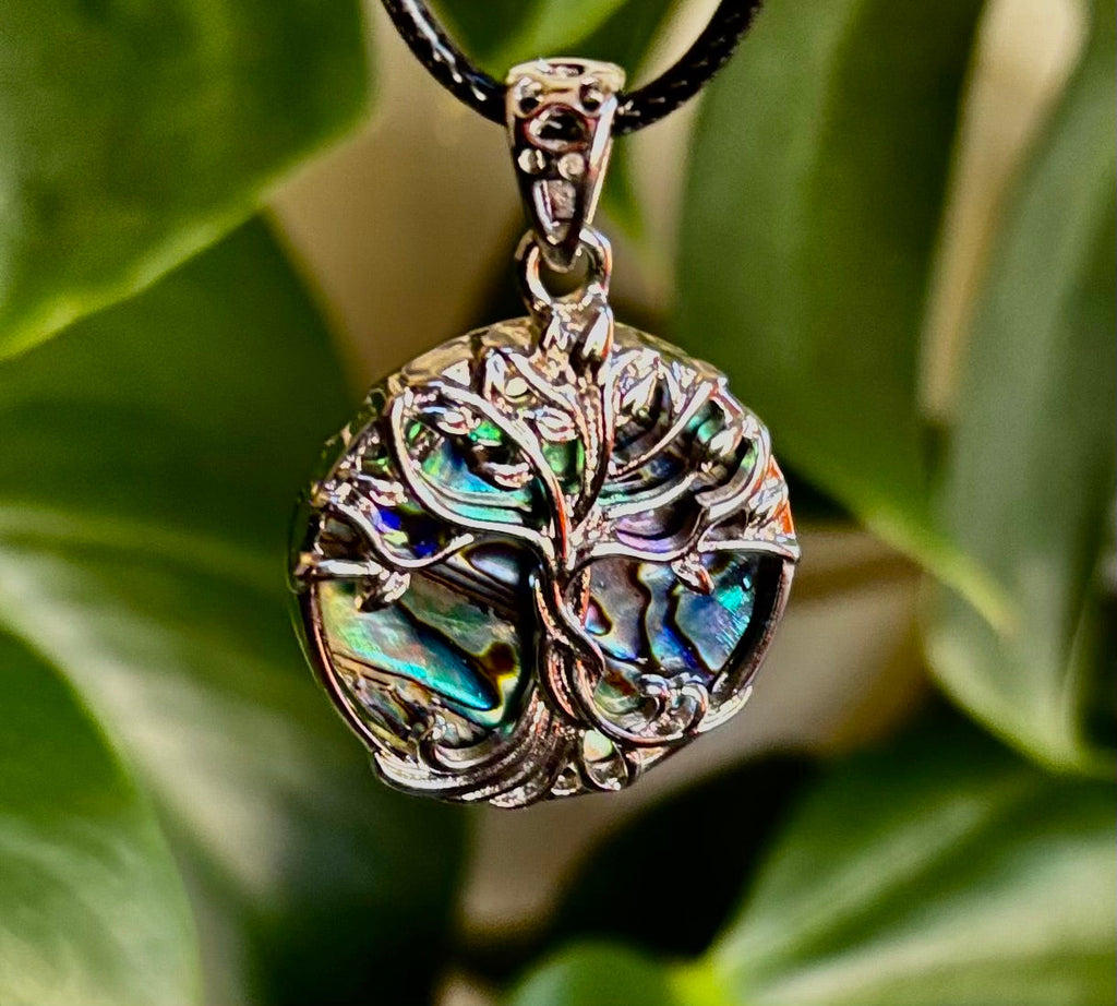 Tree of Life Abalone Pendant Necklace | 23” Rope Chain | Symbol of Growth, Strength & Harmony | | Wiccan Center