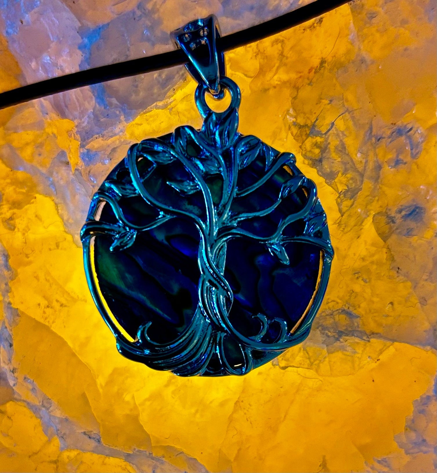 Tree of Life Abalone Pendant Necklace | 23” Rope Chain | Symbol of Growth, Strength & Harmony | | Wiccan Center