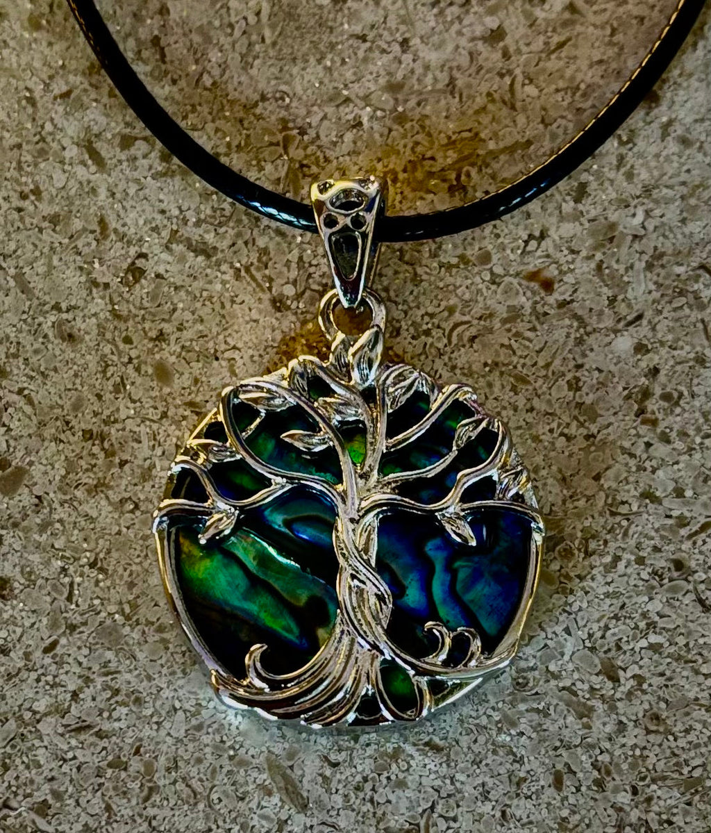 Tree of Life Abalone Pendant Necklace | 23” Rope Chain | Symbol of Growth, Strength & Harmony | | Wiccan Center