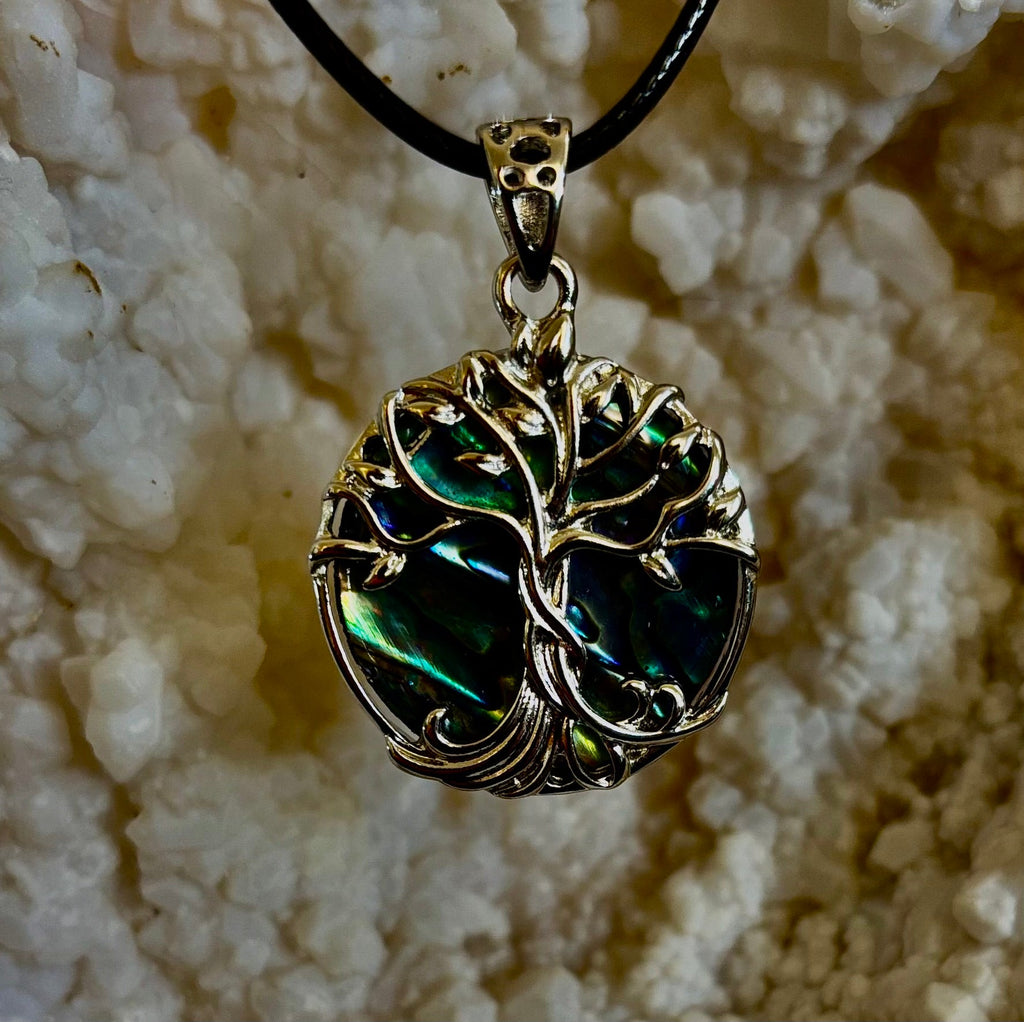 Tree of Life Abalone Pendant Necklace | 23” Rope Chain | Symbol of Growth, Strength & Harmony | | Wiccan Center