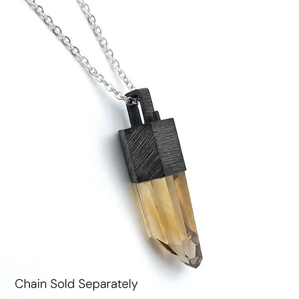 Smoky Citrine Crystal Point Pendant Bezel Set in Oxidized 925 Sterling Silver Lantern Column with Rectangle Bail | Gemstone Jewelry > Pendants | Wiccan Center