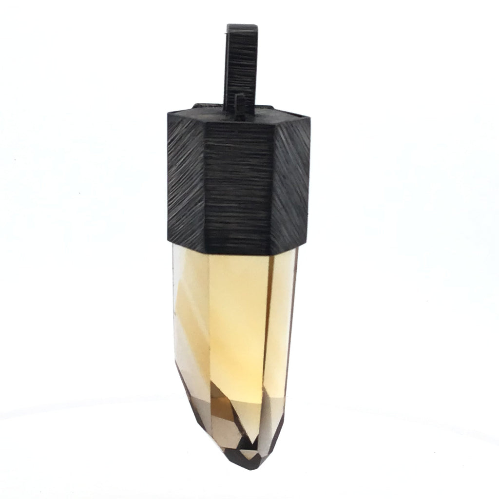 Smoky Citrine Crystal Point Pendant Bezel Set in Oxidized 925 Sterling Silver Lantern Column with Rectangle Bail | Gemstone Jewelry > Pendants | Wiccan Center