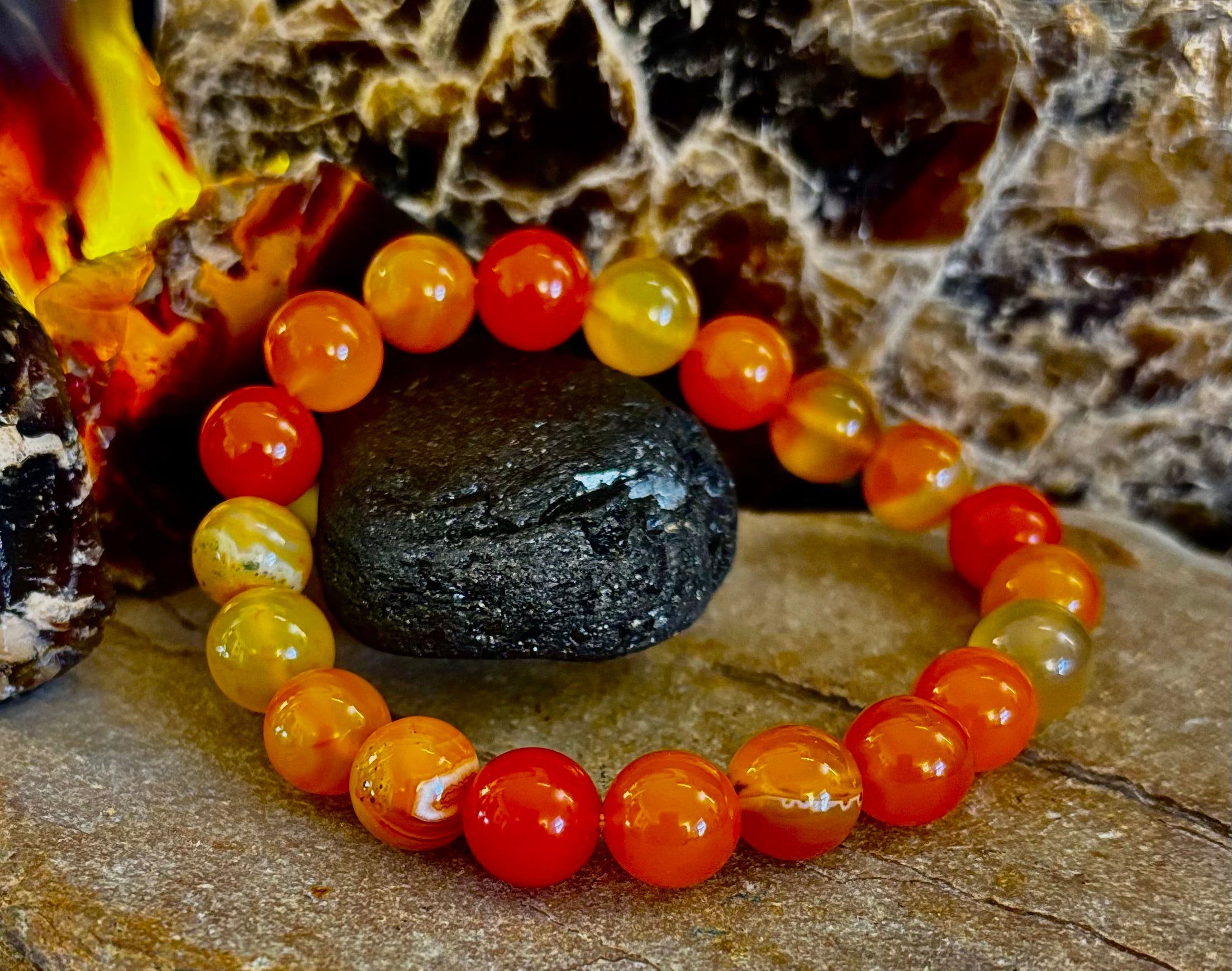 Orange Striped Agate Bracelet | 10mm Natural Stone Beads for Balance, Creativity & Confidence | | Wiccan Center