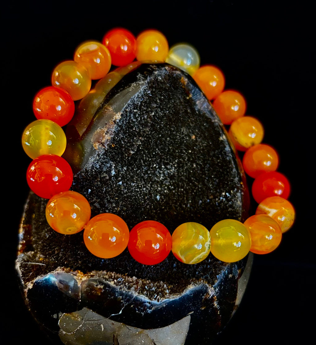 Orange Striped Agate Bracelet | 10mm Natural Stone Beads for Balance, Creativity & Confidence | | Wiccan Center