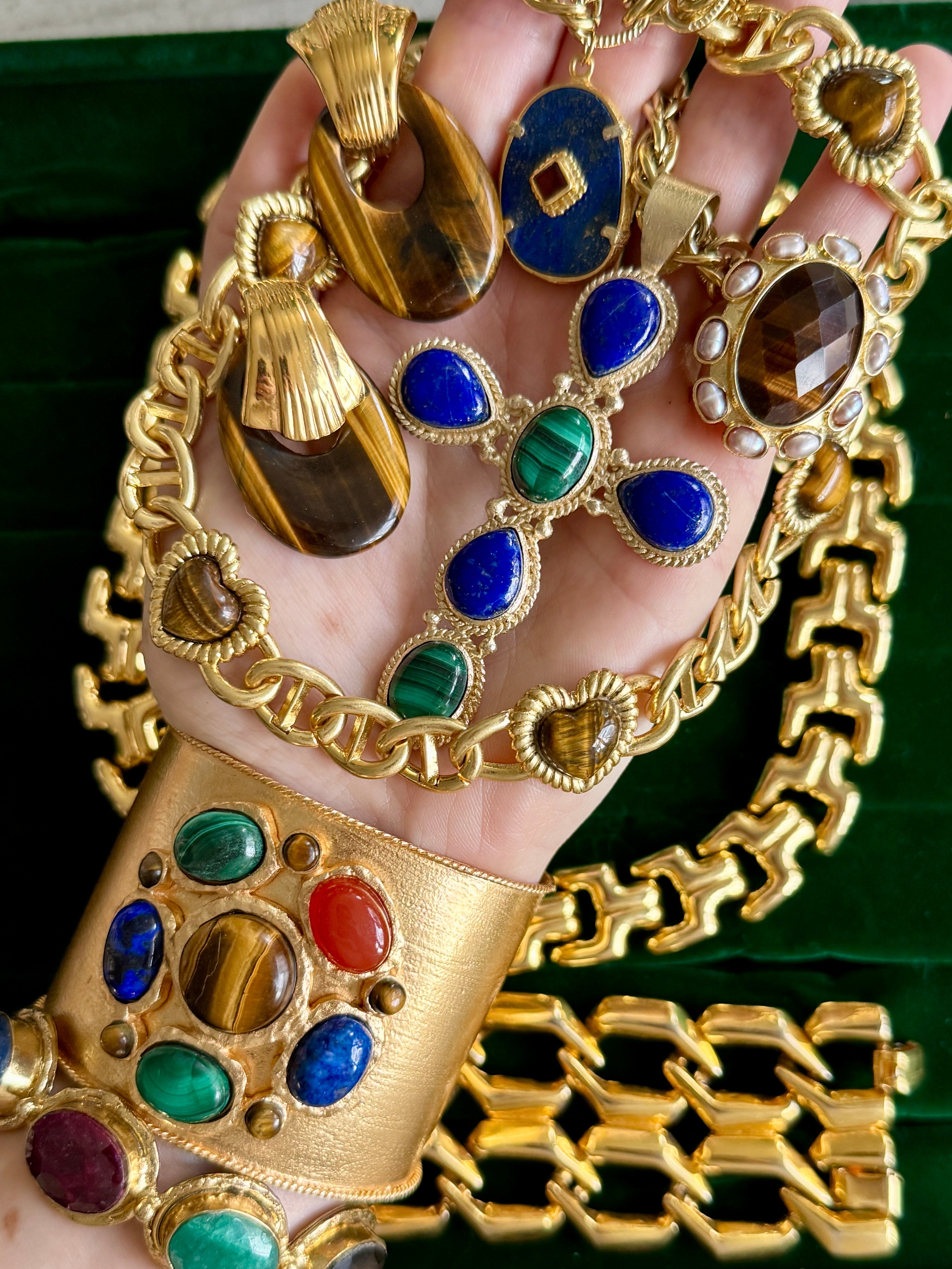 French Tiger's Eye Malachite Gold Cuff Pre Order