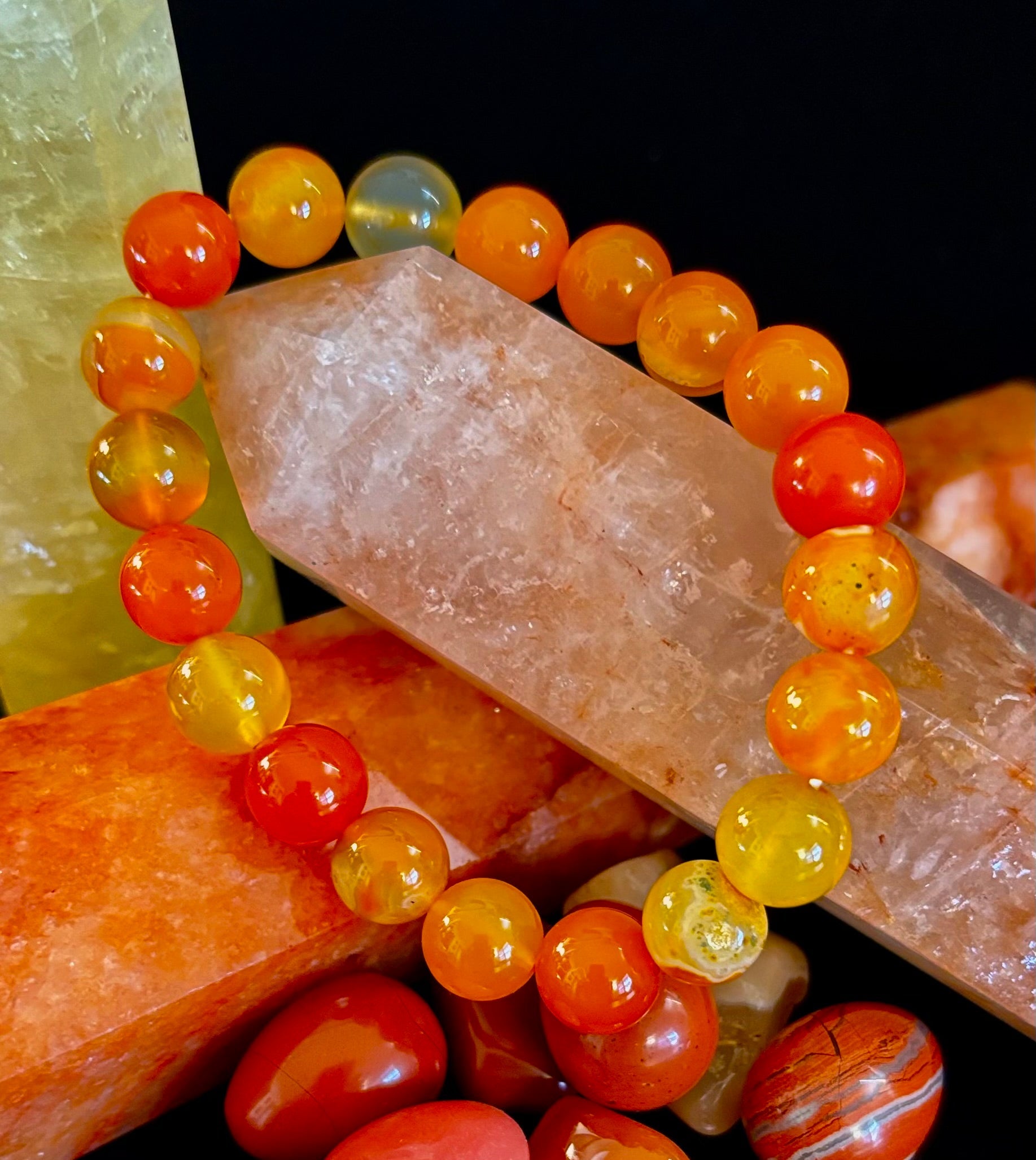 Orange Striped Agate Bracelet | 10mm Natural Stone Beads for Balance, Creativity & Confidence | | Wiccan Center