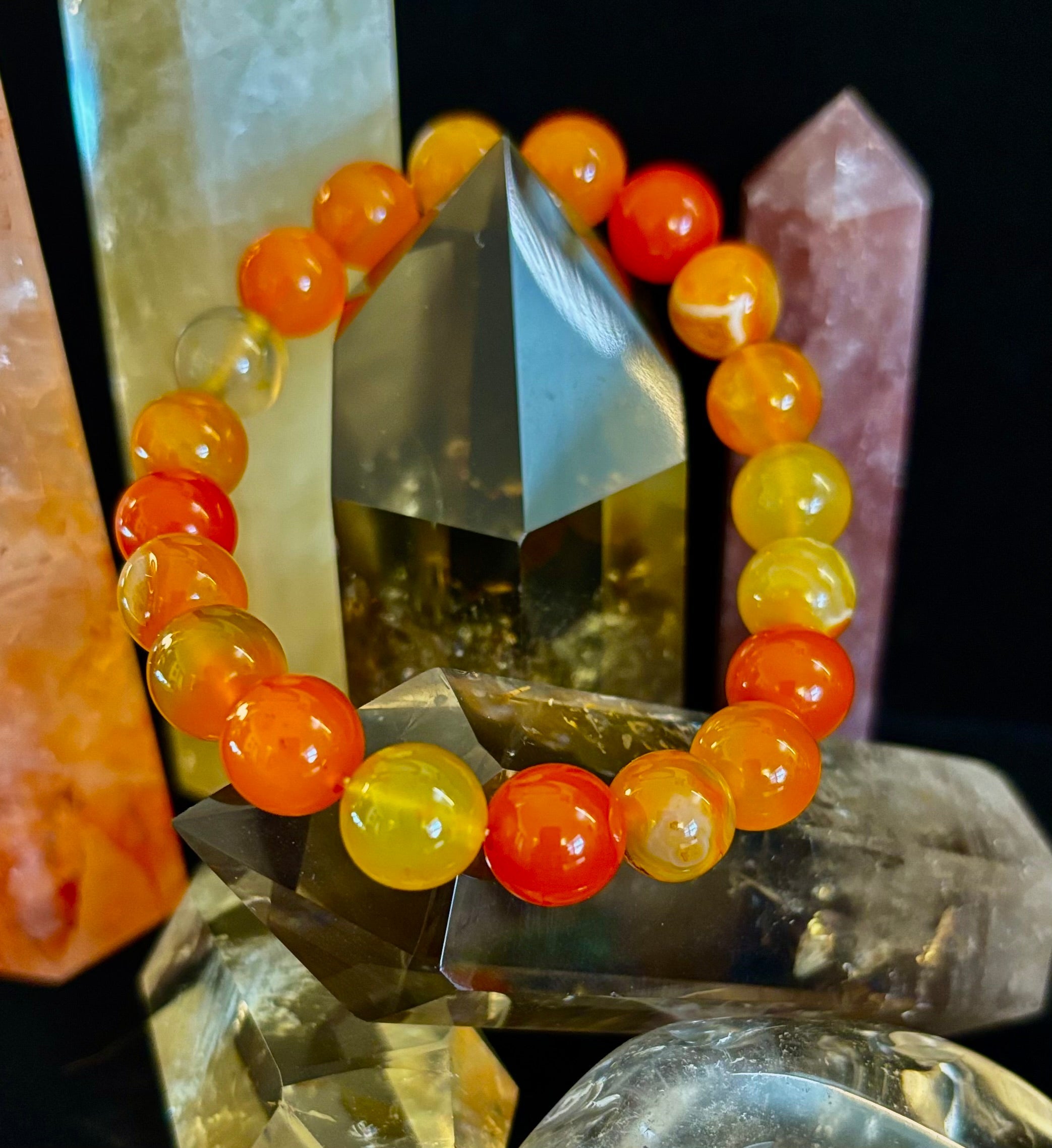Orange Striped Agate Bracelet | 10mm Natural Stone Beads for Balance, Creativity & Confidence | | Wiccan Center