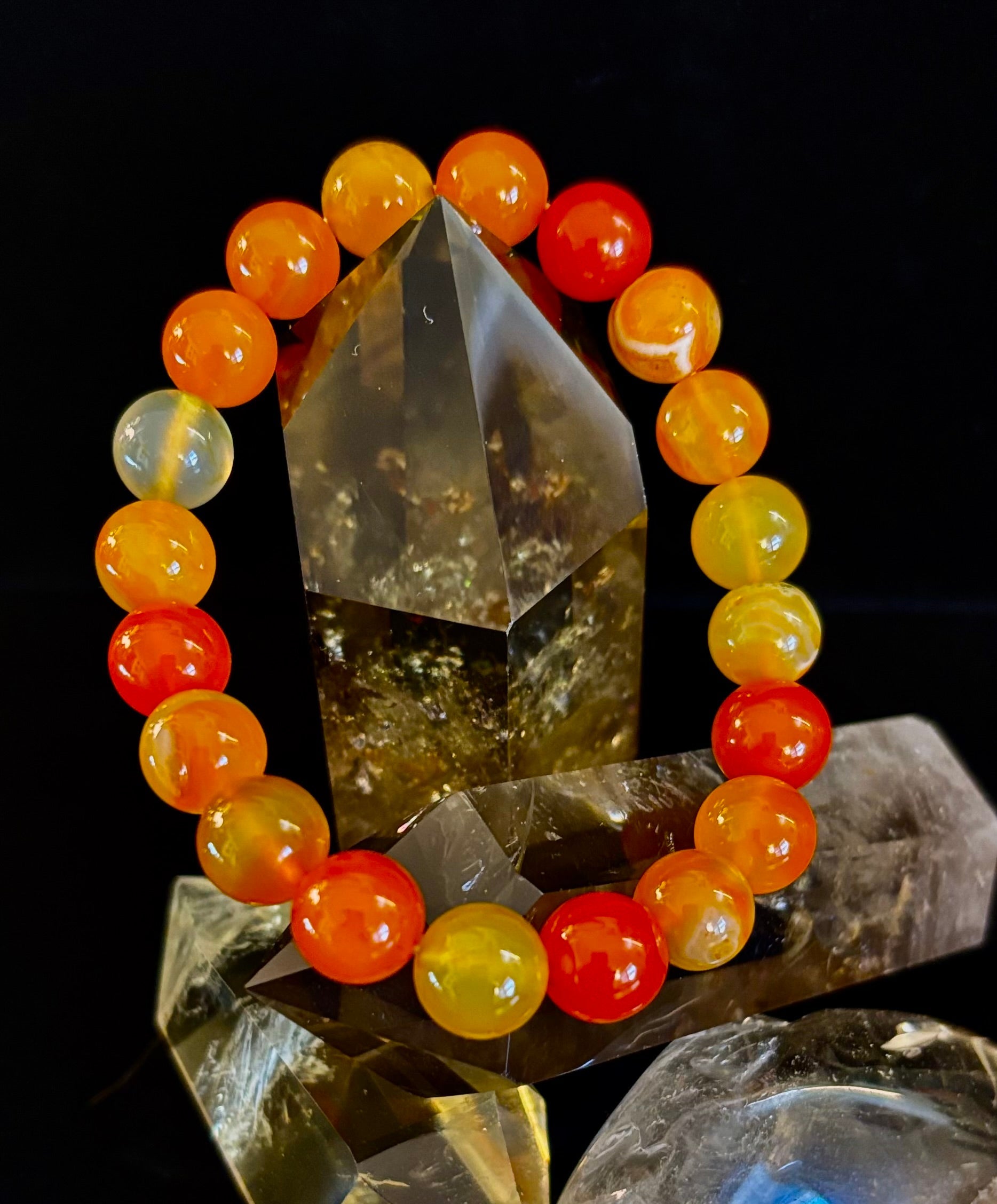 Orange Striped Agate Bracelet | 10mm Natural Stone Beads for Balance, Creativity & Confidence | | Wiccan Center
