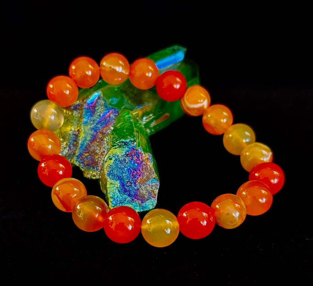 Orange Striped Agate Bracelet | 10mm Natural Stone Beads for Balance, Creativity & Confidence | | Wiccan Center