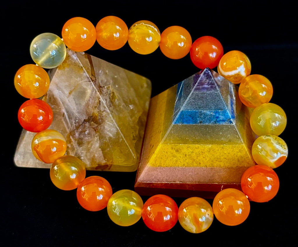 Orange Striped Agate Bracelet | 10mm Natural Stone Beads for Balance, Creativity & Confidence | | Wiccan Center