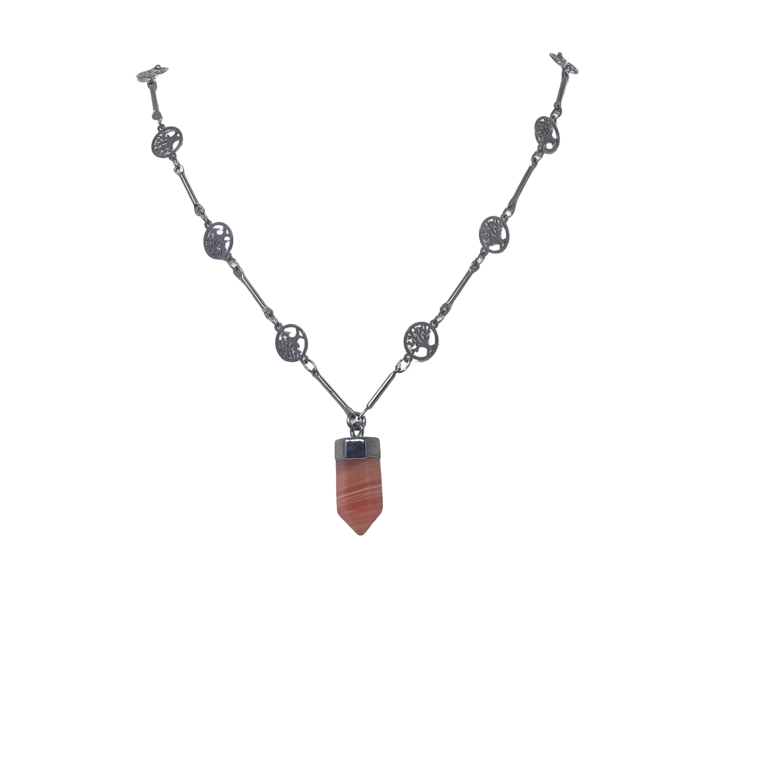 Single Point with Lantern Bezel & Plated Mini Tree of Life Chain - Sacred Geometry | Gemstone Jewelry > Necklaces | Wiccan Center