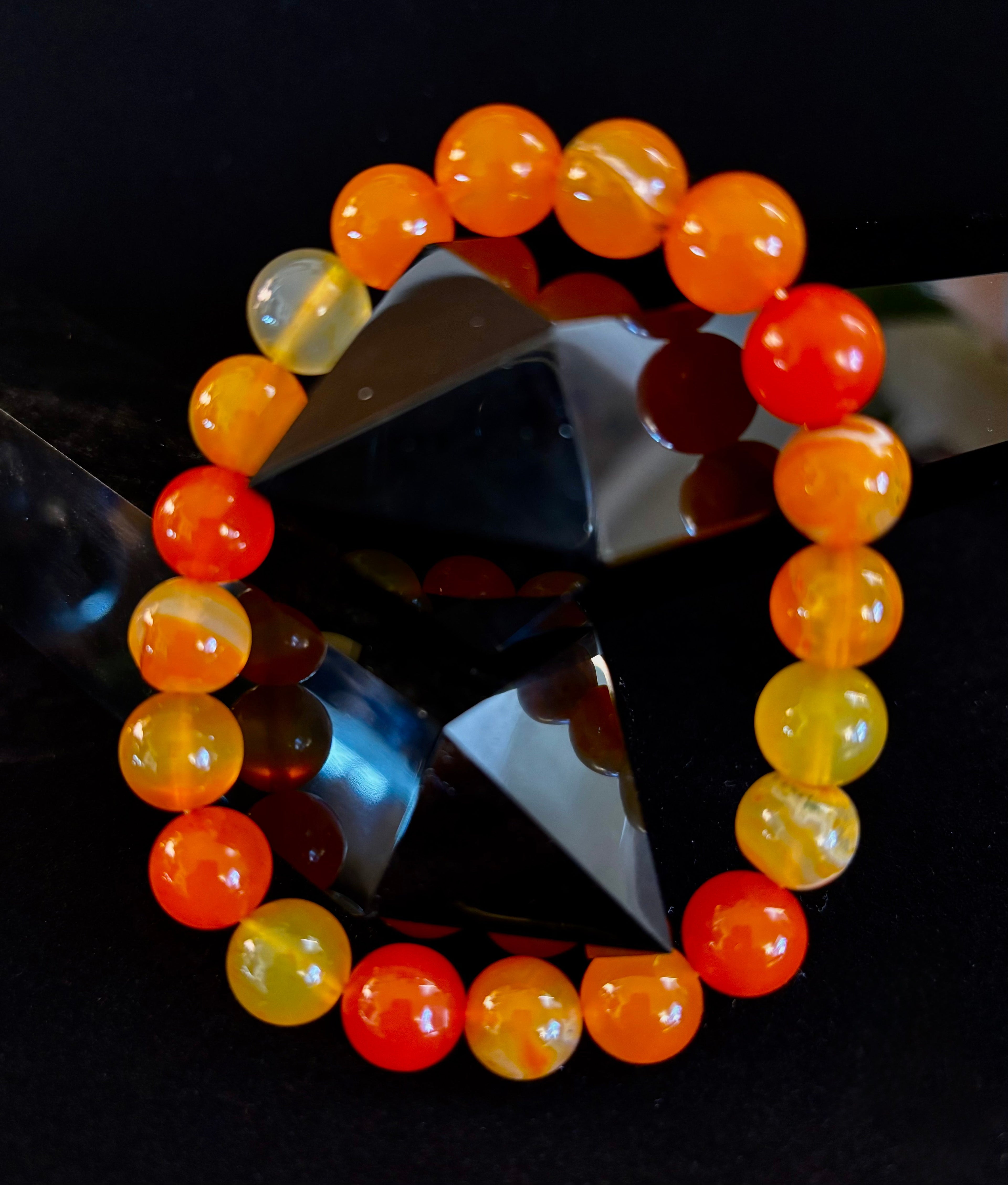 Orange Striped Agate Bracelet | 10mm Natural Stone Beads for Balance, Creativity & Confidence | | Wiccan Center