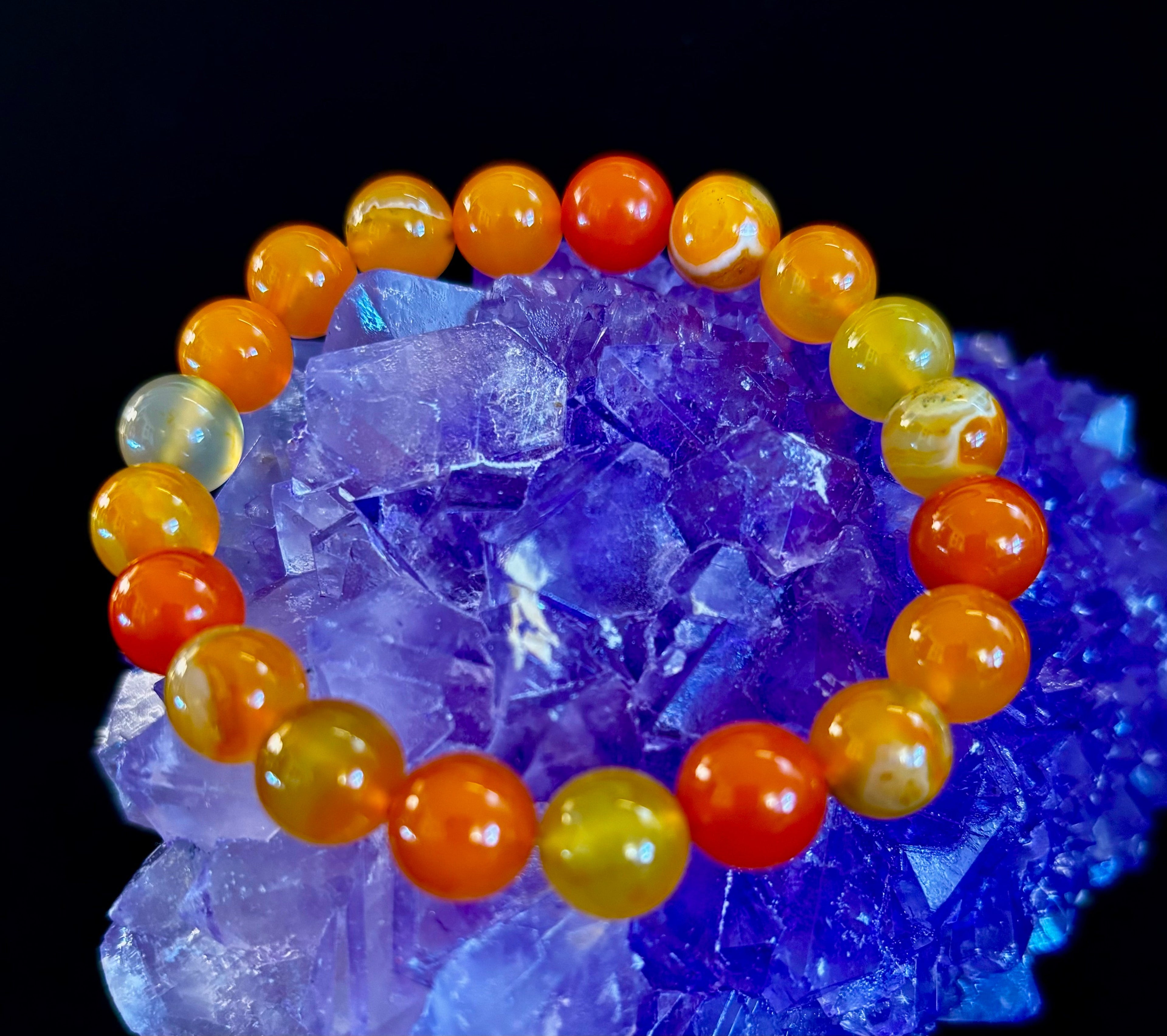Orange Striped Agate Bracelet | 10mm Natural Stone Beads for Balance, Creativity & Confidence | | Wiccan Center