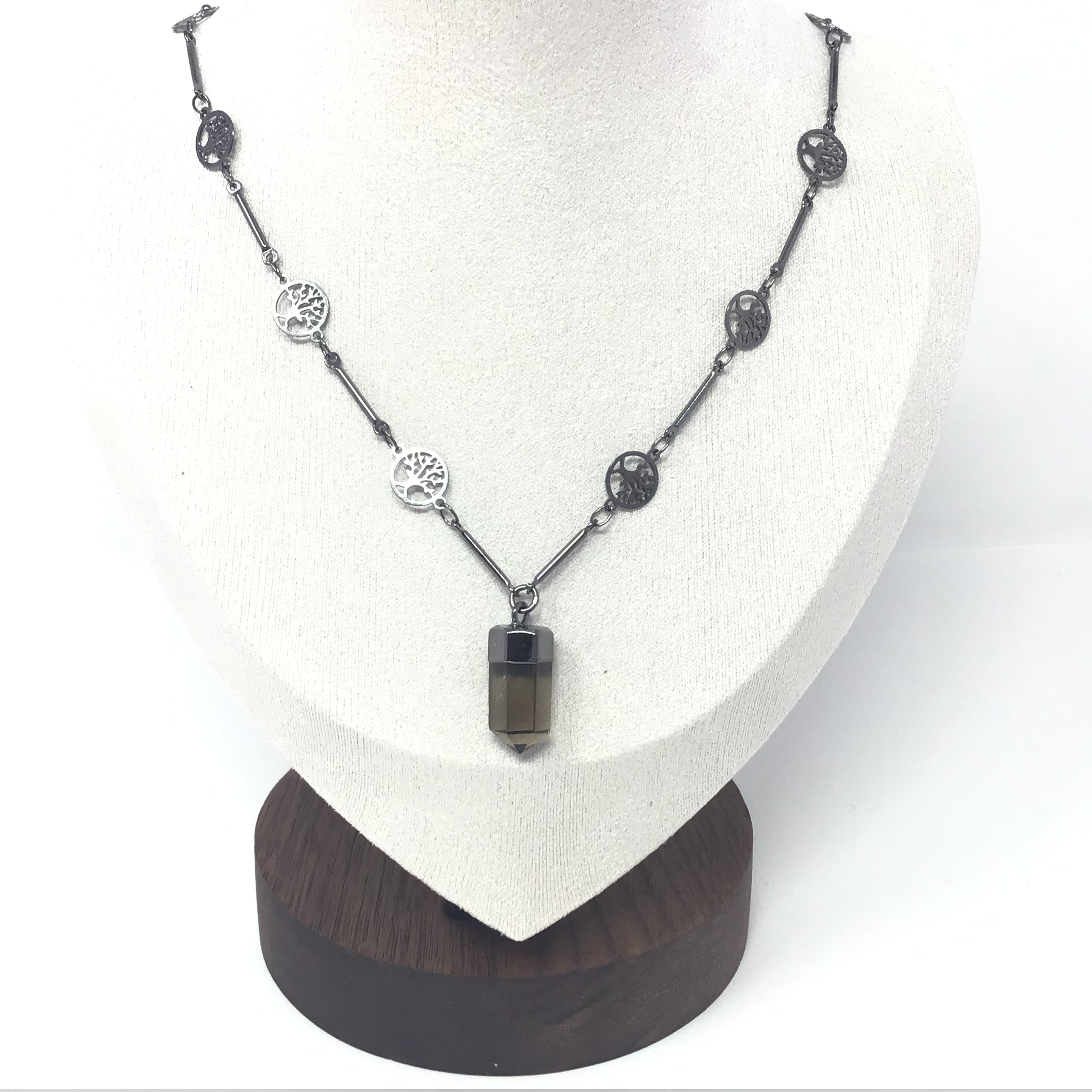 Single Point with Lantern Bezel & Plated Mini Tree of Life Chain - Sacred Geometry | Gemstone Jewelry > Necklaces | Wiccan Center
