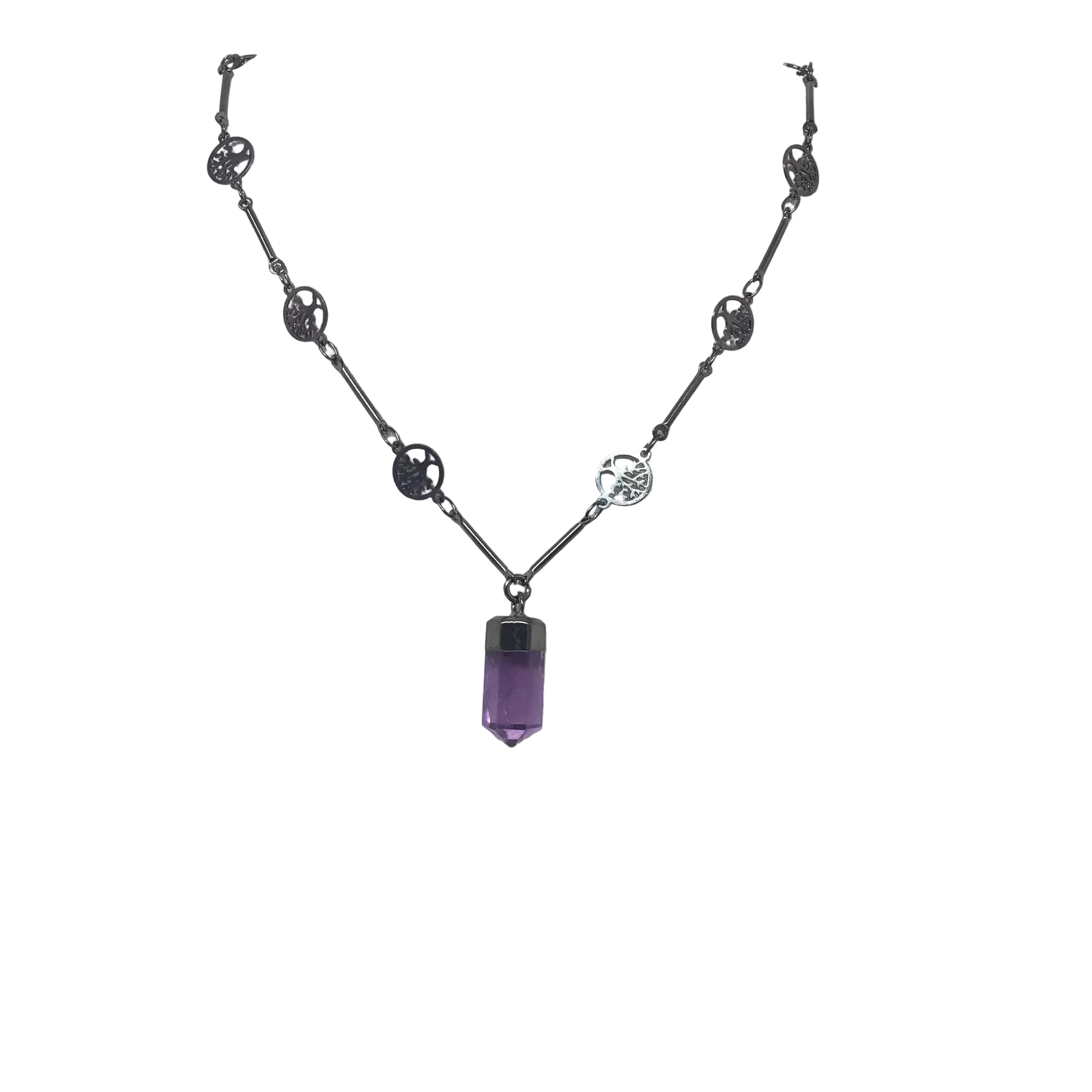 Single Point with Lantern Bezel & Plated Mini Tree of Life Chain - Sacred Geometry | Gemstone Jewelry > Necklaces | Wiccan Center