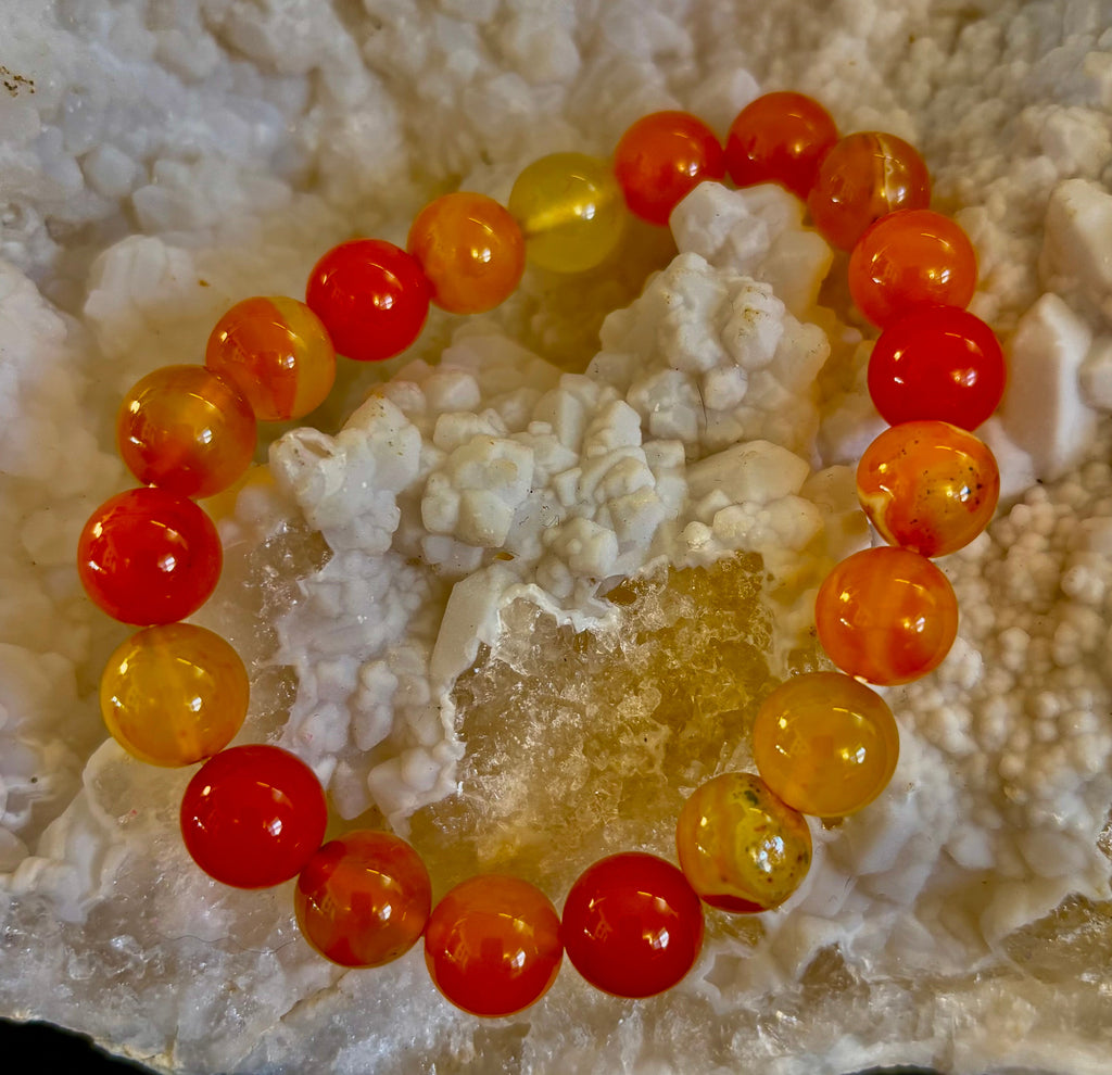 Orange Striped Agate Bracelet | 10mm Natural Stone Beads for Balance, Creativity & Confidence | | Wiccan Center