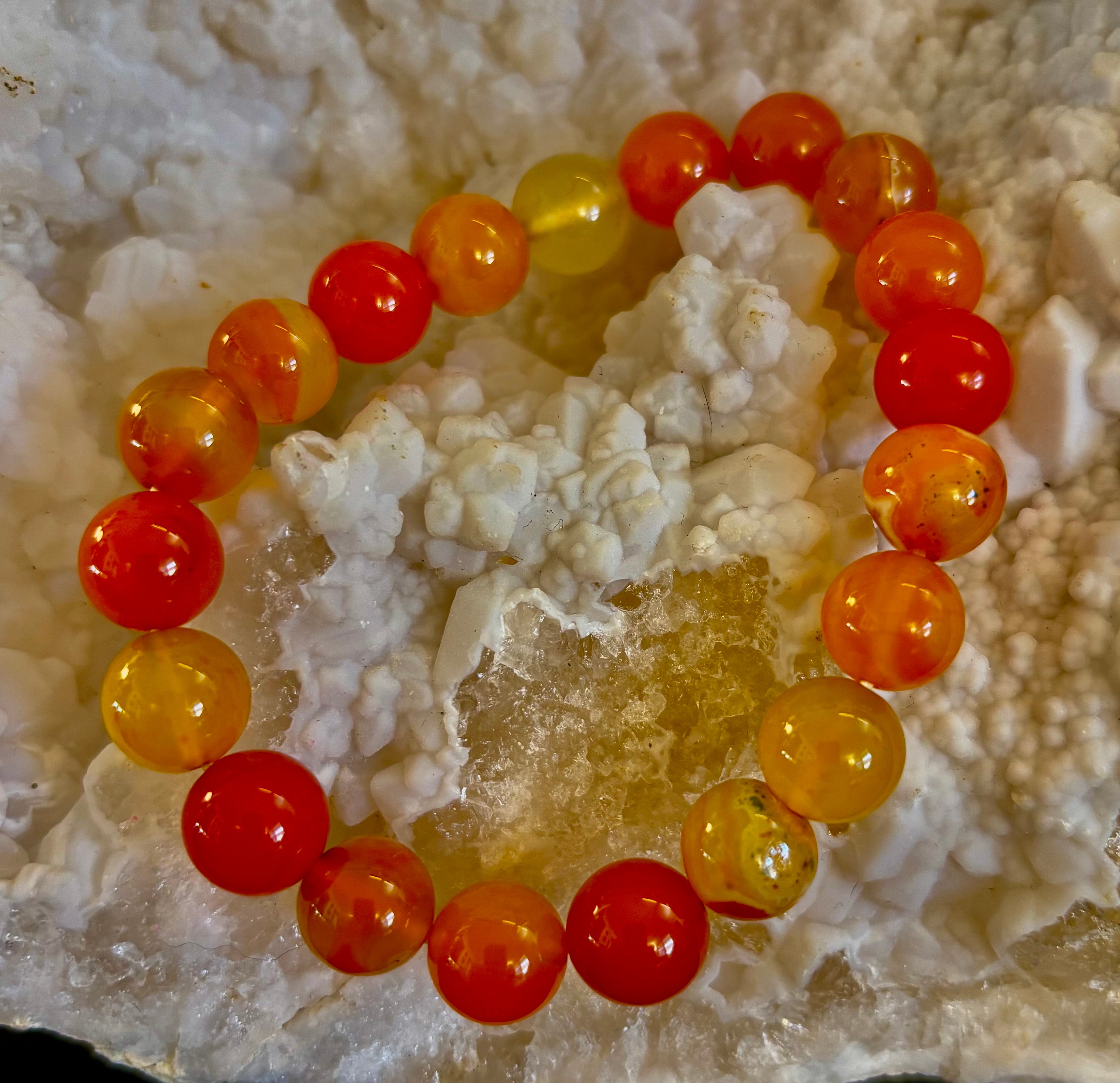 Orange Striped Agate Bracelet | 10mm Natural Stone Beads for Balance, Creativity & Confidence | | Wiccan Center