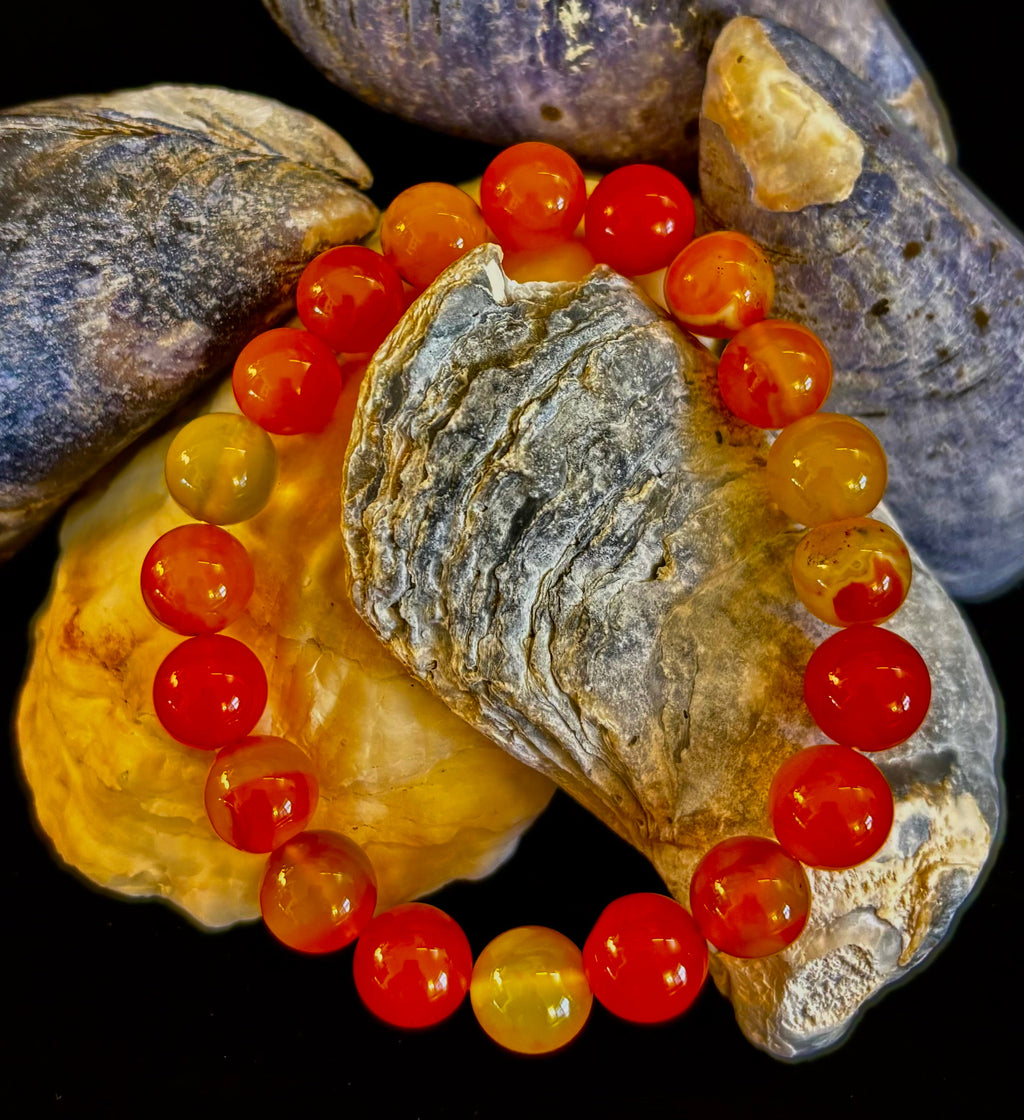 Orange Striped Agate Bracelet | 10mm Natural Stone Beads for Balance, Creativity & Confidence | | Wiccan Center