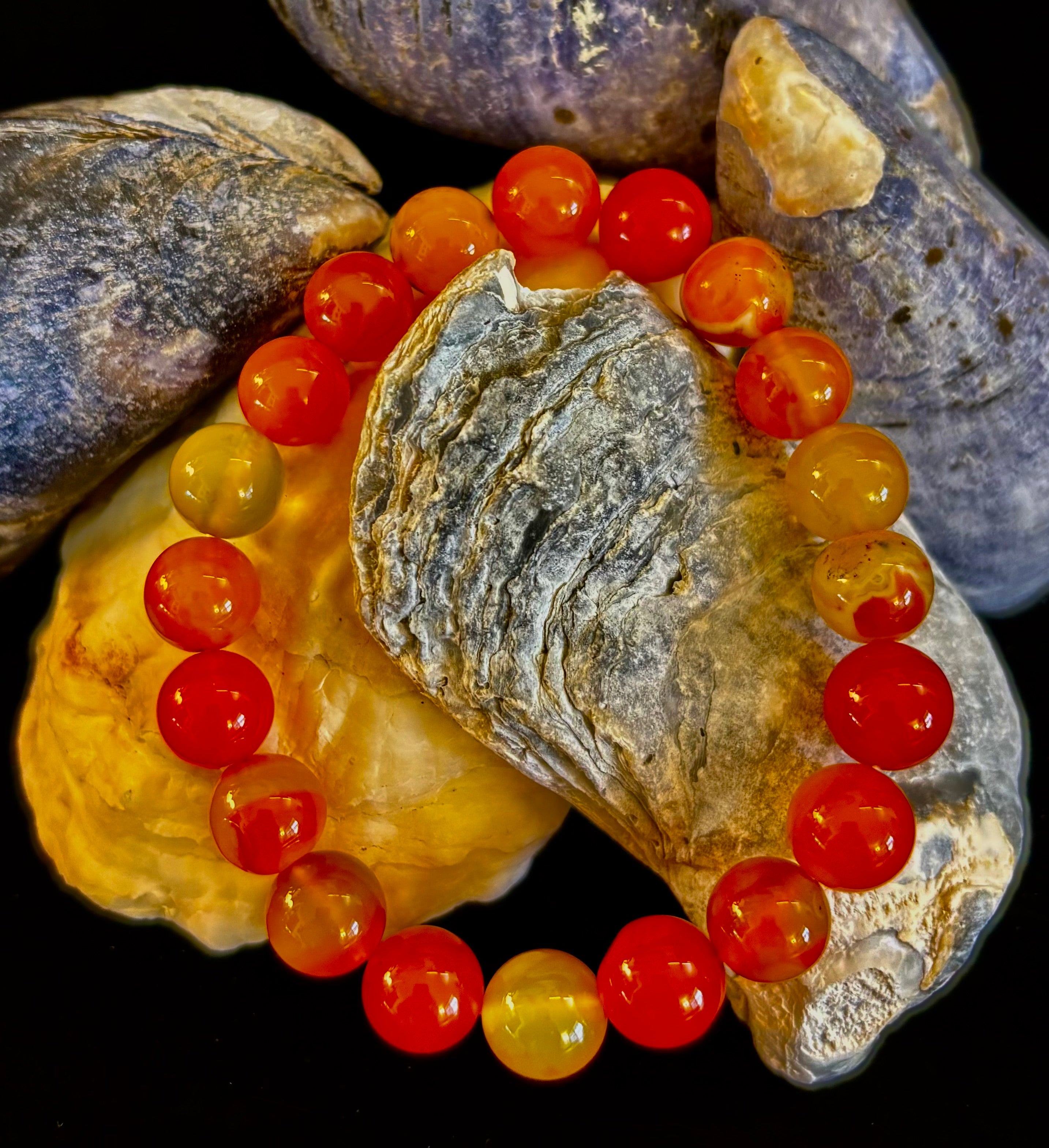 Orange Striped Agate Bracelet | 10mm Natural Stone Beads for Balance, Creativity & Confidence | | Wiccan Center