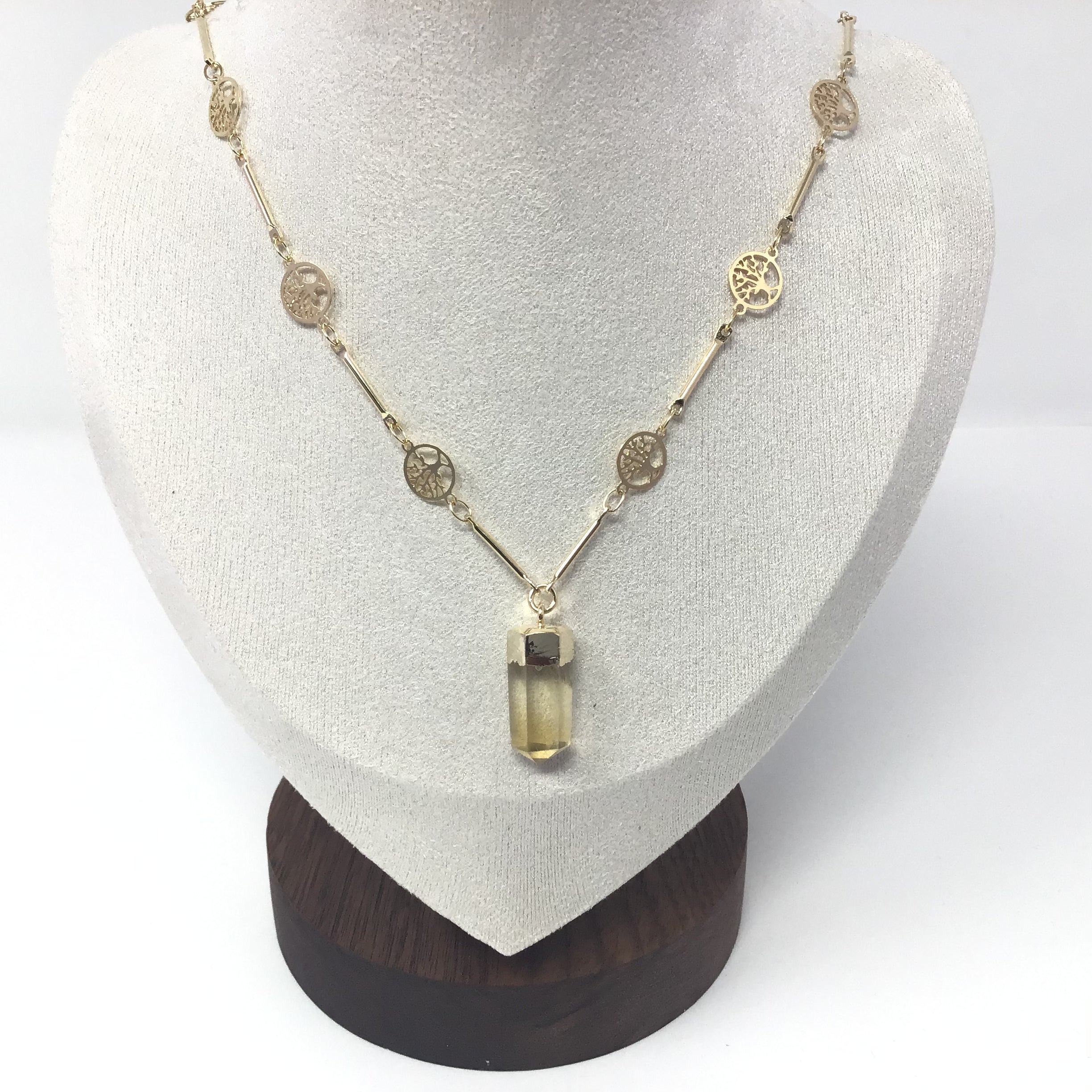 Single Point with Lantern Bezel & Plated Mini Tree of Life Chain - Sacred Geometry | Gemstone Jewelry > Necklaces | Wiccan Center