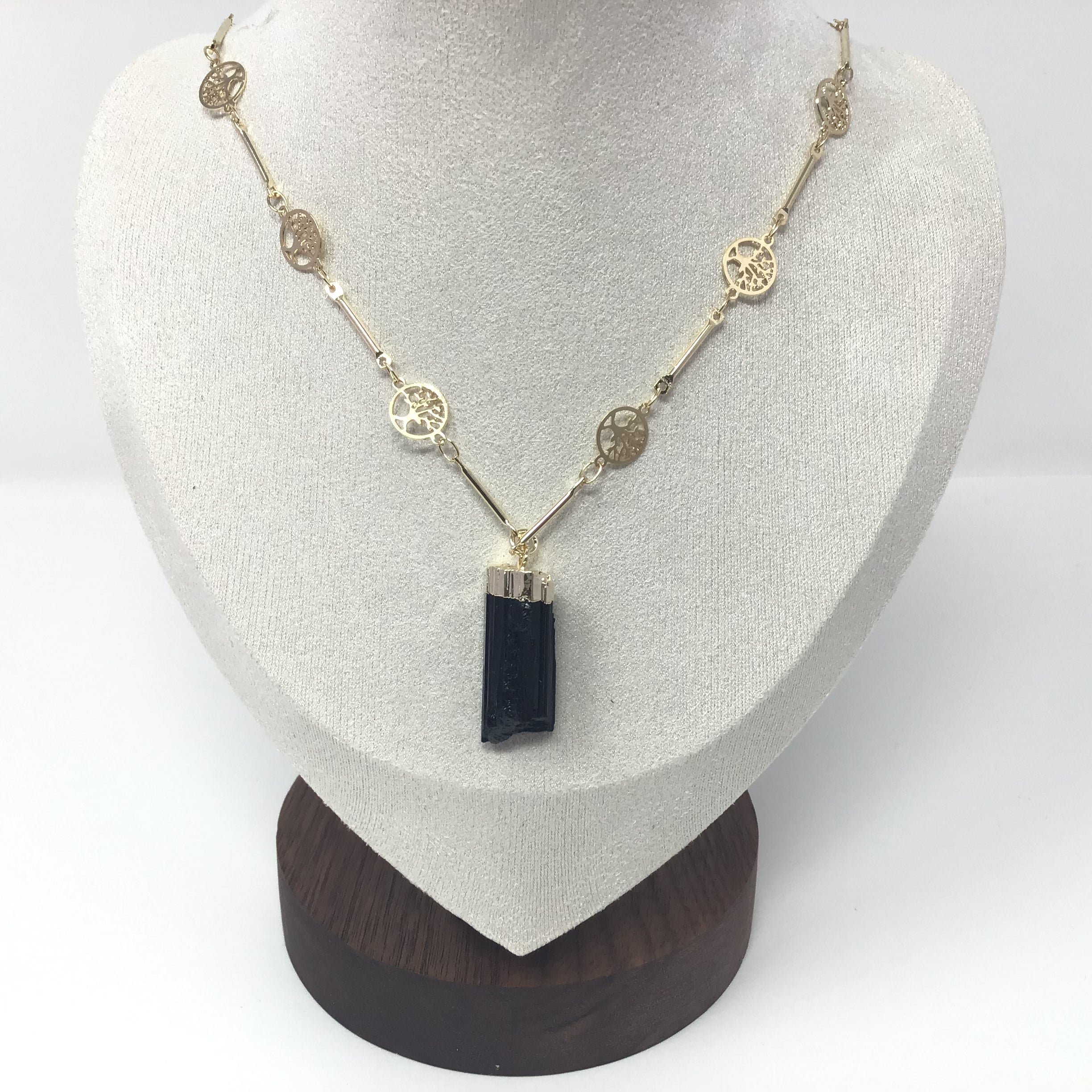 Single Point with Lantern Bezel & Plated Mini Tree of Life Chain - Sacred Geometry | Gemstone Jewelry > Necklaces | Wiccan Center