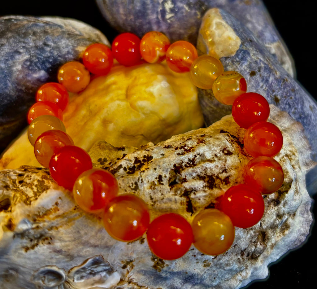 Orange Striped Agate Bracelet | 10mm Natural Stone Beads for Balance, Creativity & Confidence | | Wiccan Center