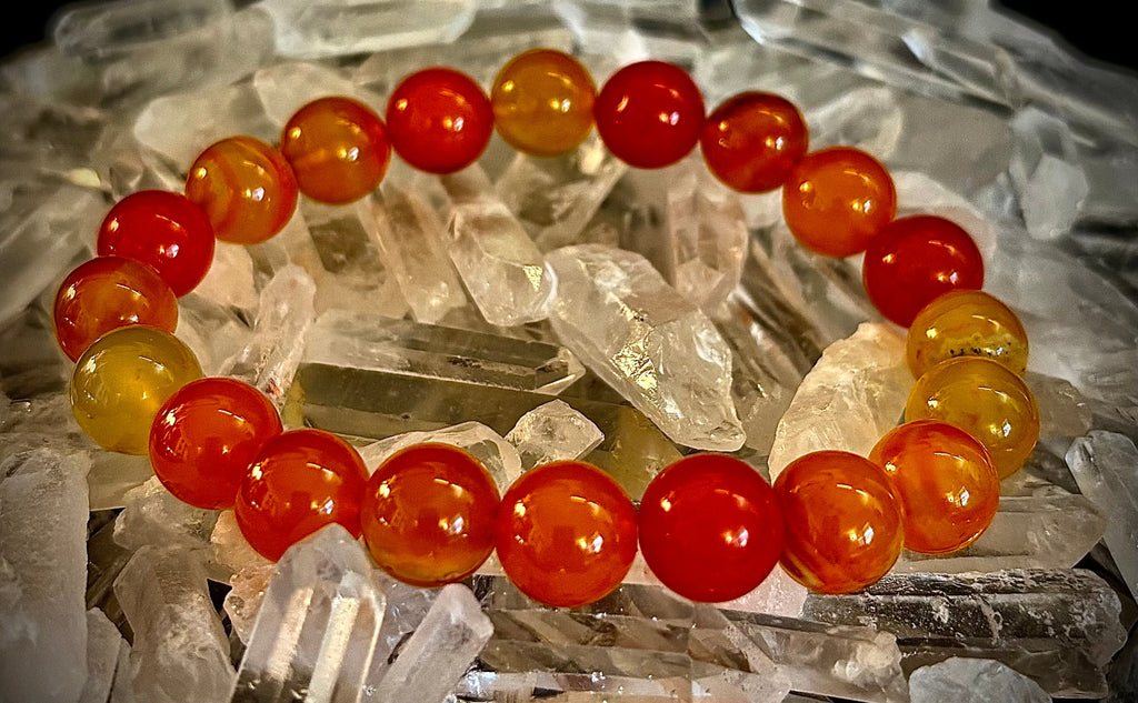 Orange Striped Agate Bracelet | 10mm Natural Stone Beads for Balance, Creativity & Confidence | | Wiccan Center