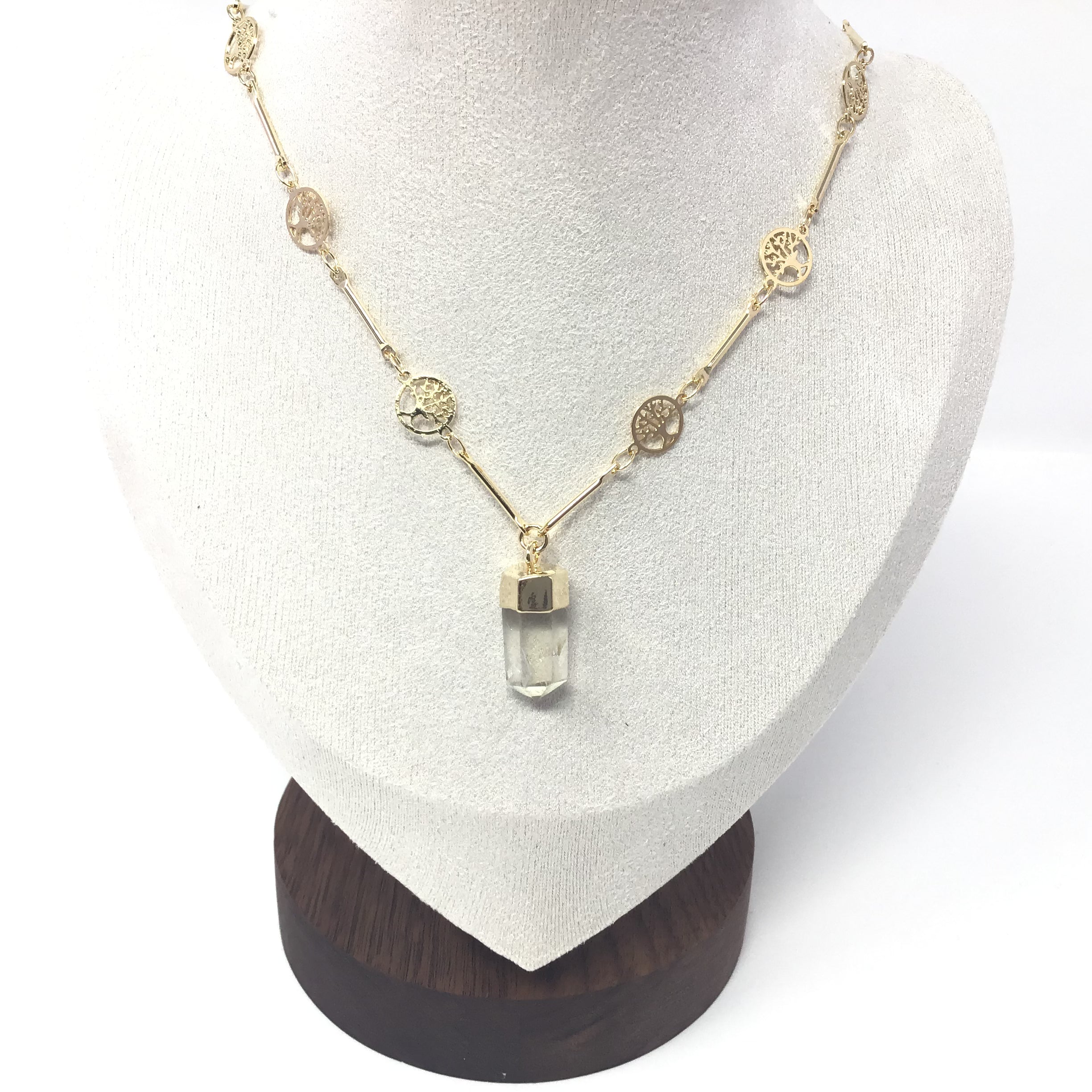 Single Point with Lantern Bezel & Plated Mini Tree of Life Chain - Sacred Geometry | Gemstone Jewelry > Necklaces | Wiccan Center