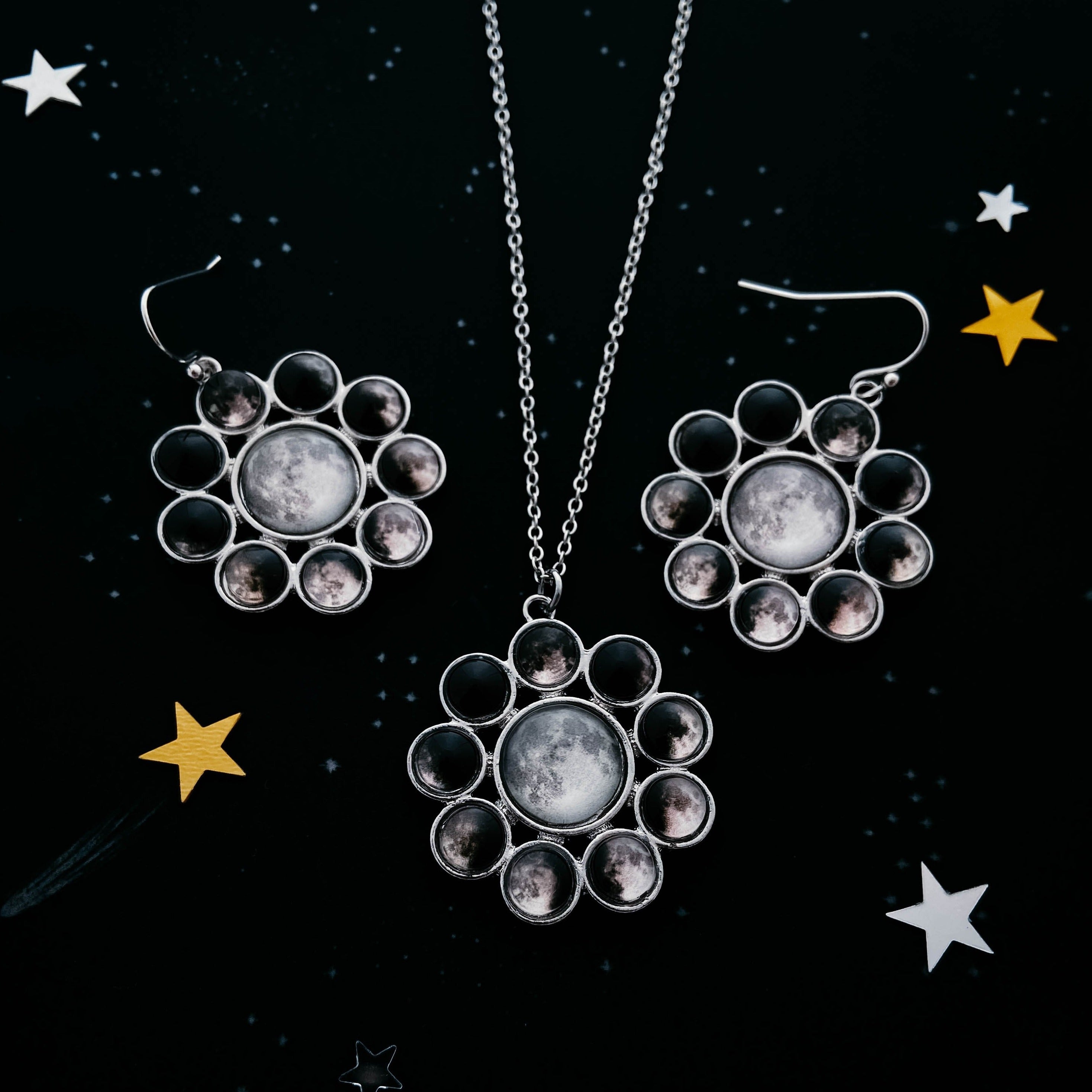 CLEARANCE Moon Phases Halo Dangle Earrings | Earrings | Wiccan Center